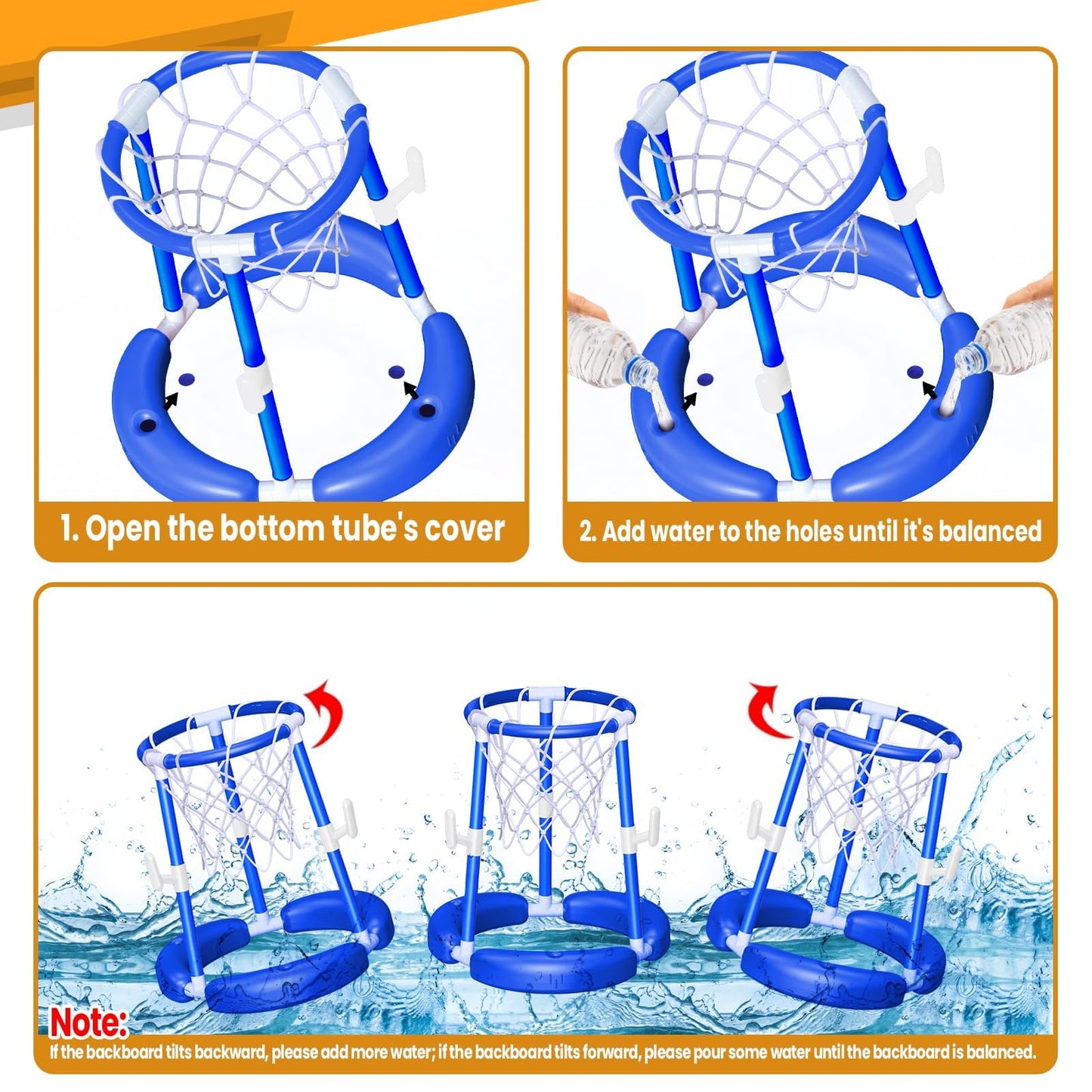 SpringFlower Pool Basketball Hoop, Summer Swimming Pool Floating Basketball Pool Toy, 2 in 1 Kids & Adults Summer Pool Outdoor Play with Ring Toss, 2 Pcs Balls,Pump, Blue