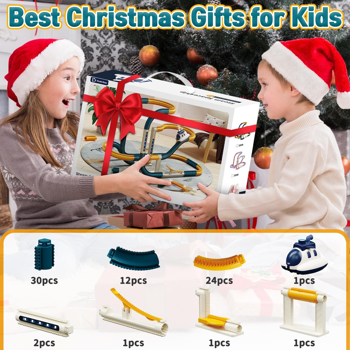 Infowush Electric Race Track Car Toy, DIY Flexible Steam Aircraft Track for Toddlers with Smokes & Lights, Kids Train Set Toys for 3 4 5 6 7 8 Year Old Boys Girls Christmas Birthday Party Gift, Large