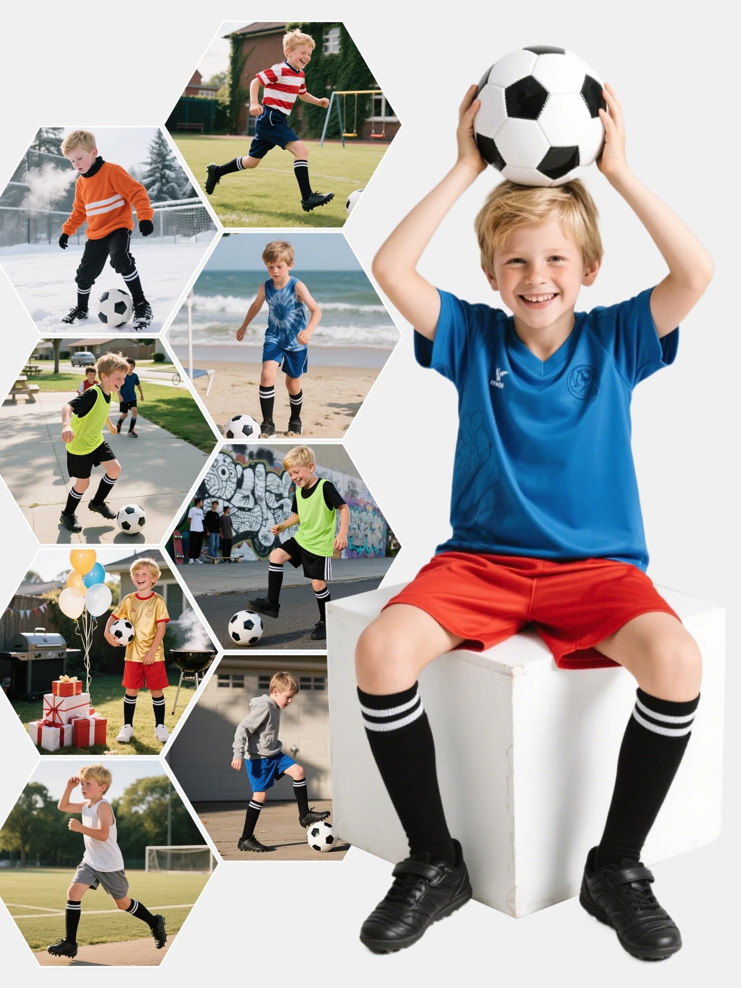 Hryrbay 4 Pairs Kids Cotton Soccer Socks Cushion Striped Baseball Uniform Boys World Cup Sock Toddler Girls Knee High Socks (Black,3-6 Years)