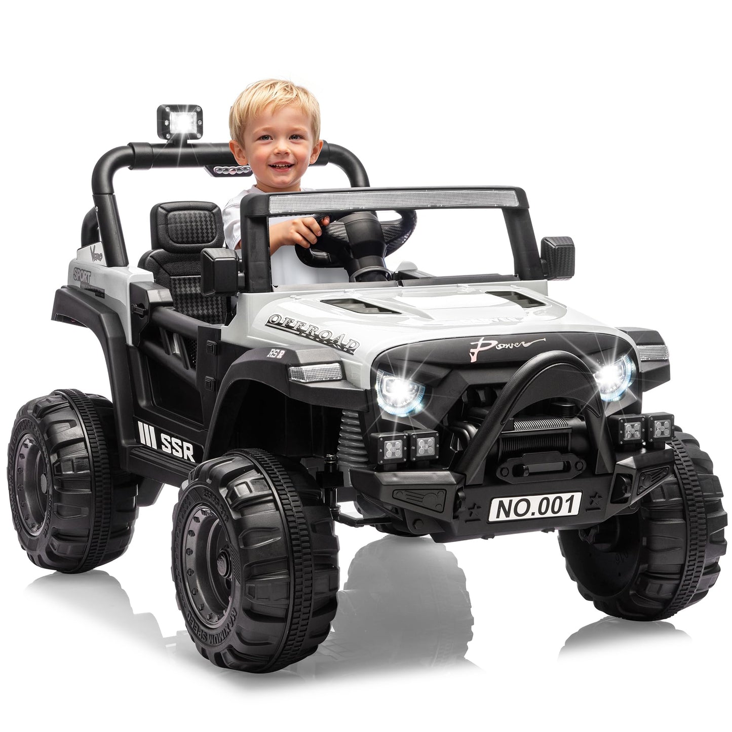 Kids Ride On Truck Car, 12V Ride On Toy Battery Powered Vehicles w/Parent Remote, Spring Suspension, Electric Car for Kids with Bluetooth Music, LED Light, Ideal Car Gift for Boys Girls, White