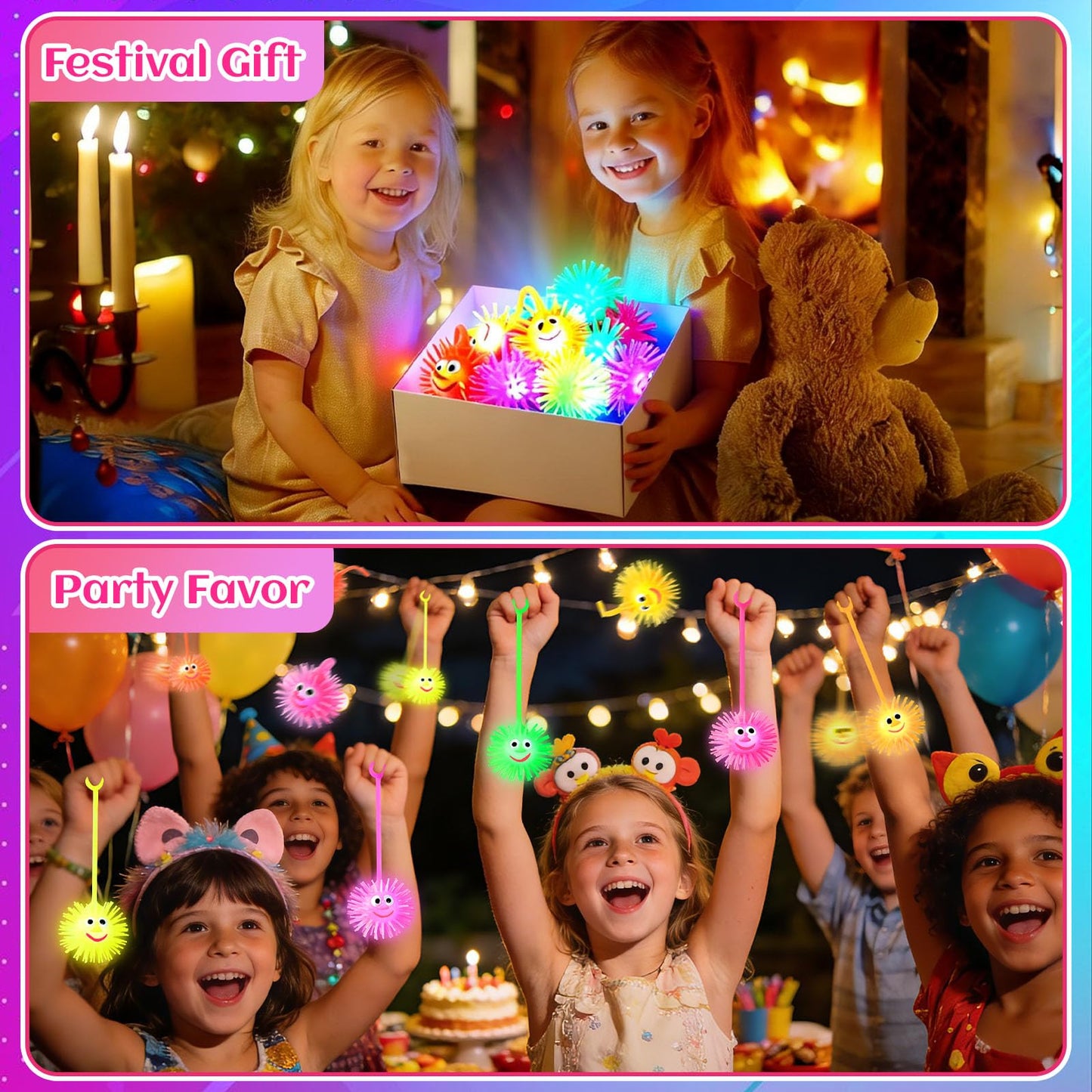 ClassyWhimsy 12PCS Light Up Balls for Kids 3.4 inch Puffer Bouncy LED Ball Flashing Sensory Glow in The Dark Toys Bulk Party Favors for Easter Basket Gifts Classroom Stuffer Sprizes Pinata Fillers
