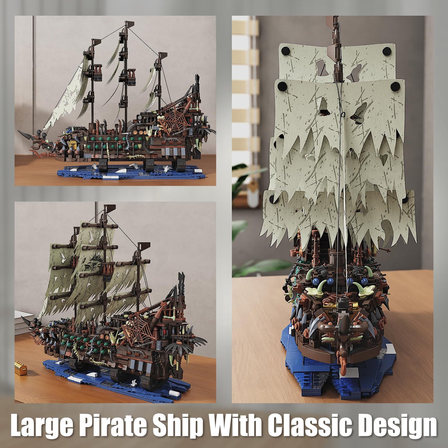 TYCOLE Pirate Ship Building Sets with Lights, MOC Flying Dutchman Model Toy Boat, Ghost Ship Building Blocks Sets, Great for Adults and Teens as a Birthday or Party Gifts(2159Pieces)