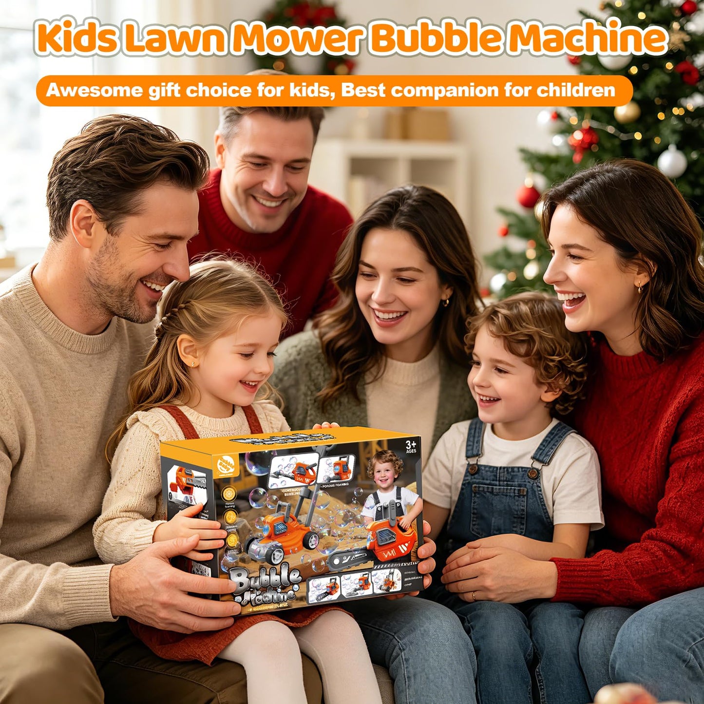 juman Bubble Lawn Mower for Kids, 3in1 Electric Bubble Machine with 10 Bubble Solution, Summer Outdoor Toddler Toys Bubble Blower with Lights, Party Birthday Gift for Boys Girls 3 4 5 6 7 8 Year