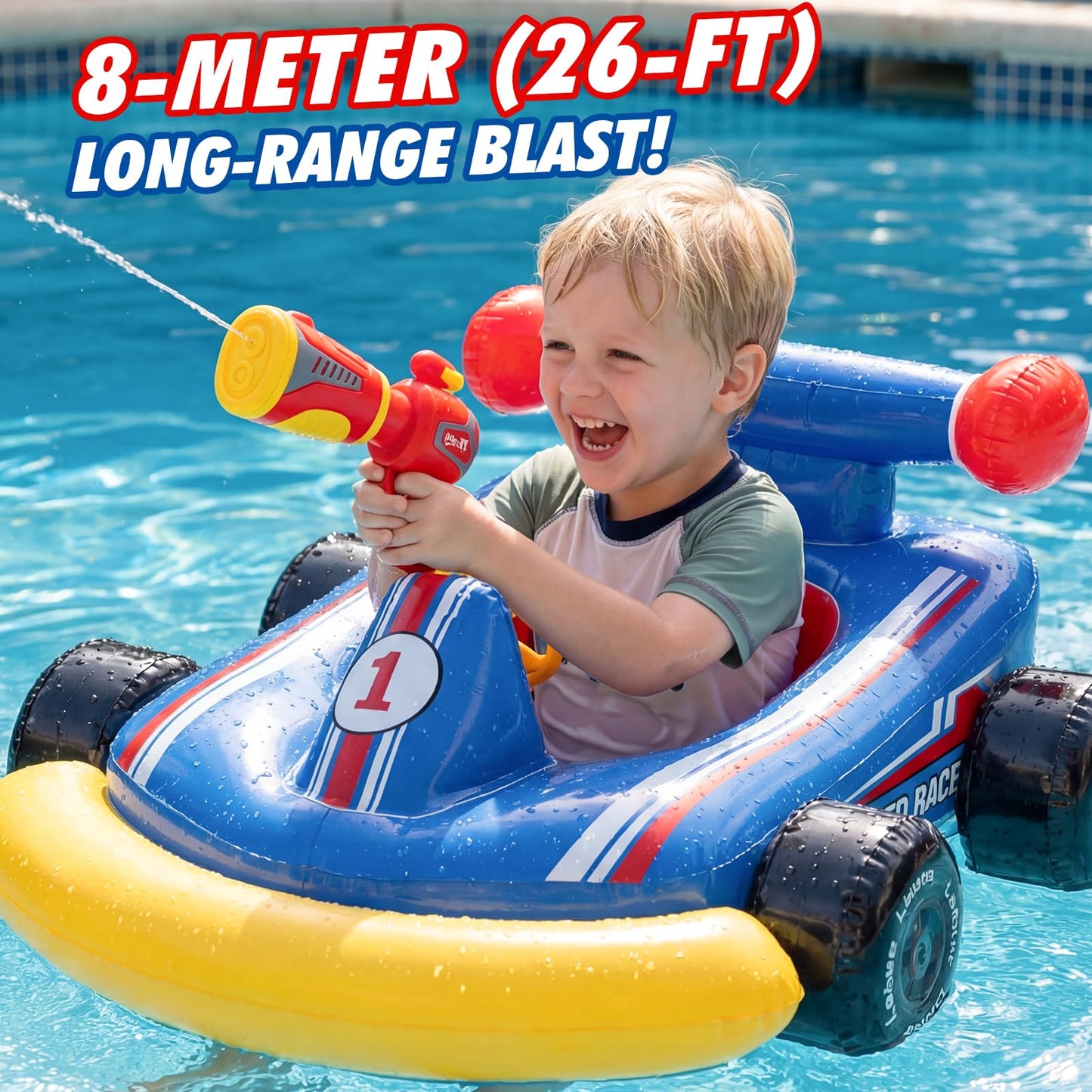 Lehoo Castle Kids Pool Floats with Water Gun, Pool Toys for Kids Ages 3-8, Inflatable Ride-on Toddler Pool Float Outdoor Summer Beach Water Toys for Boys and Girls