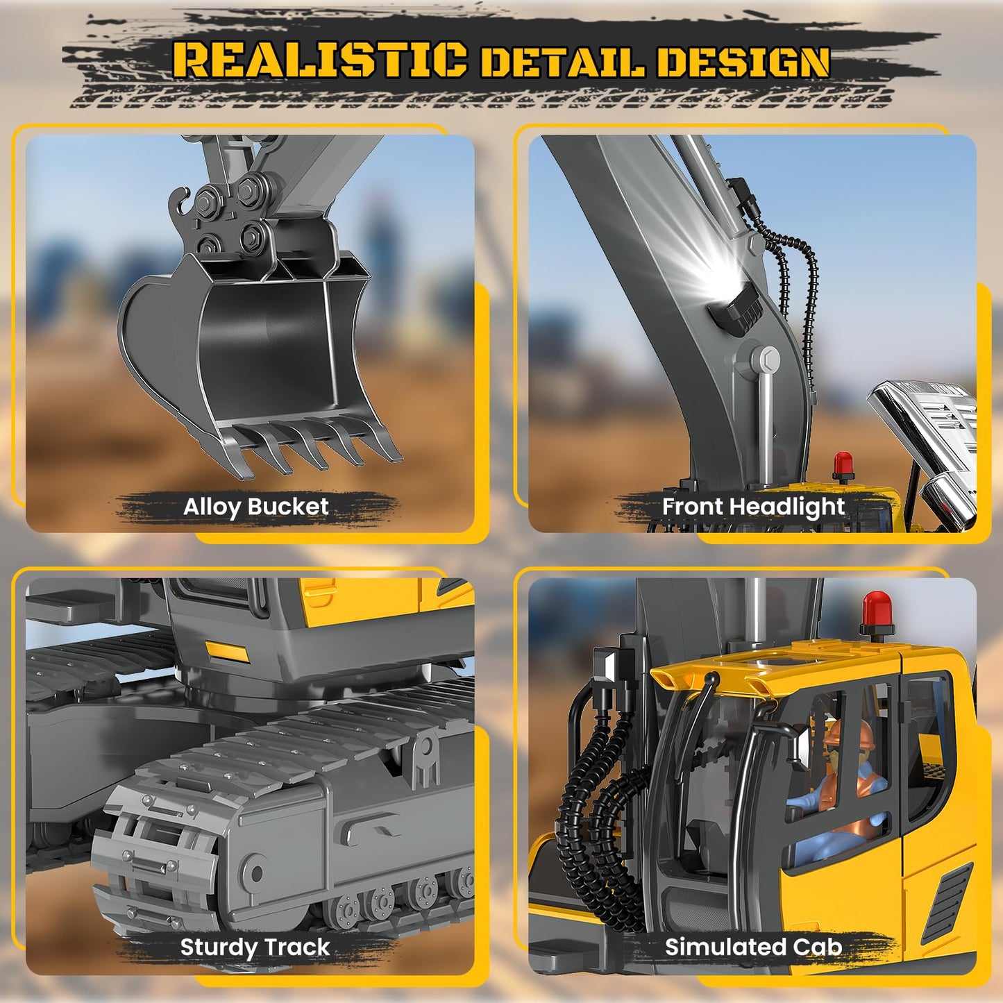 Remote Control Excavator Toy RC Play Excavator Construction Vehicles, 11CH 2.4Ghz RC Sand Digger with Metal Shovel & Light, Construction Truck Toys for Boys 3 4 5 6 7 8-12 Year Old Kids Birthday Gifts