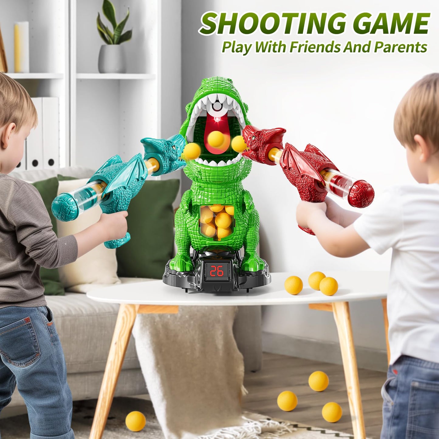 JUKUDAHU Dinosaur Shooting Toys for Kids 3-5, Moveable Shooting Game with 2 Air-Pump, 36 Balls Toys, Scoreboard, Light and Sound, Competitive Game Birthday Gift Boys and Girls Ages 3 4 5 6 7 8