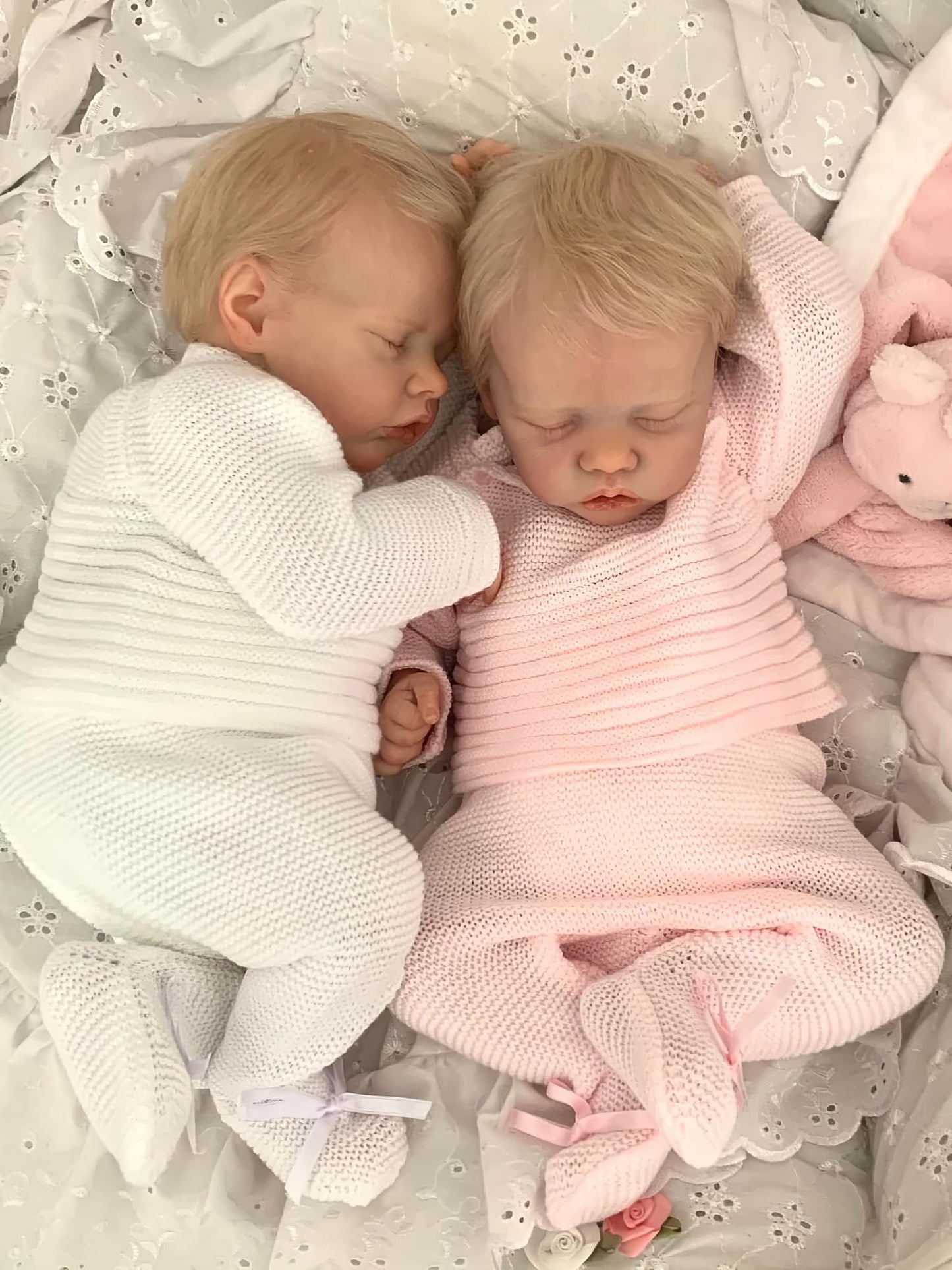 Ardol 18 Inch Realistic Reborn Baby Doll Twins - Lifelike Reborn Full Body Vinyl Boy & Girl Set with Golden Hair Sleeping Cuddly Doll Collectible Gift Set