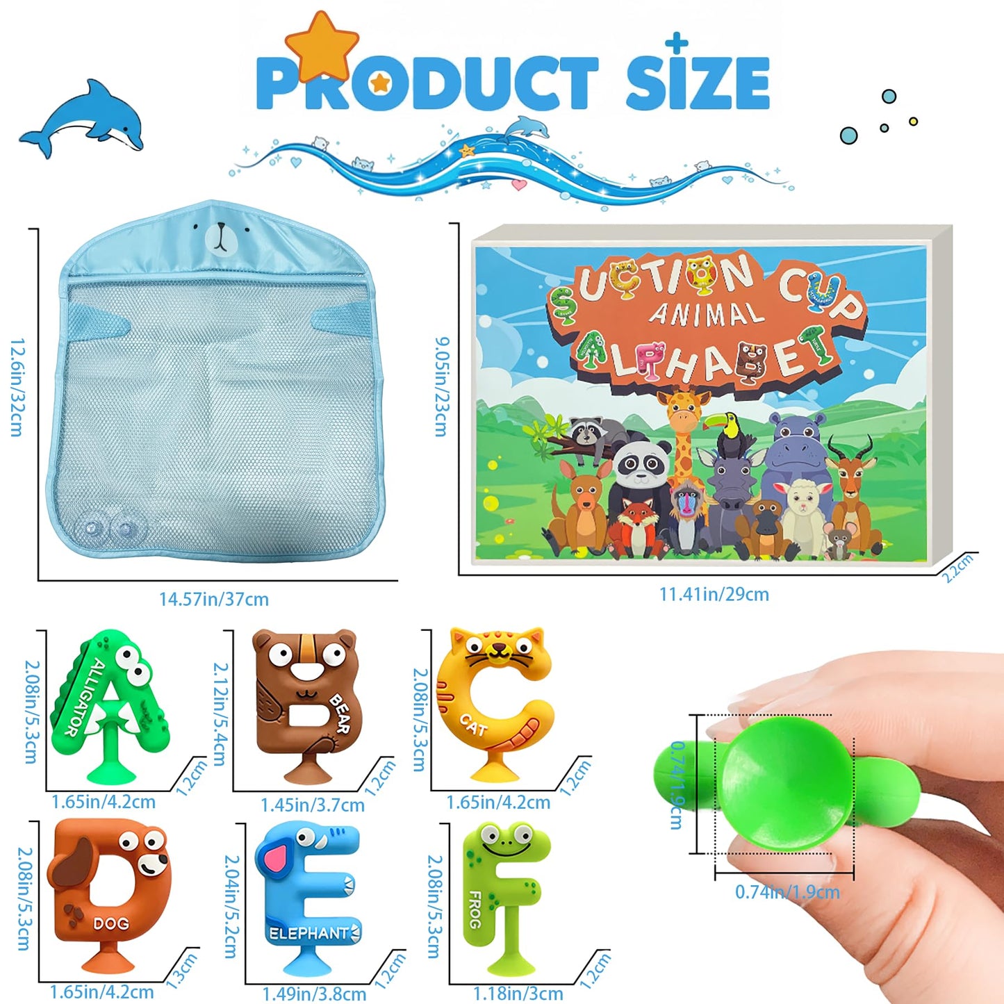 Mold Free Suction Bath Toys for Kids 26PCS, Bathtub Silicone ABC Alphabet Educational Montessori Sensory Toys for Baby/Toddlers, No Hole Animal & Letters Learning Toy with Storage Net for Autism/ADHD