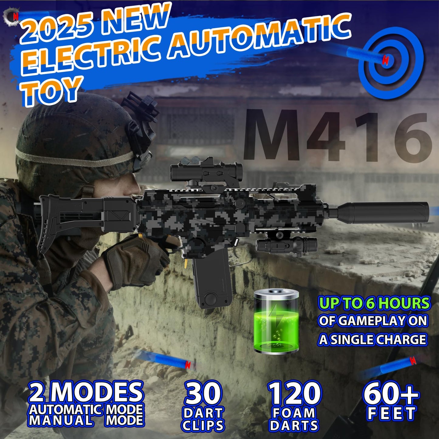 Automatic Toy Foam Blaster Sniper with Scope, Electric Toy Dart Blaster with 120 Foam Darts, Goggles, Air Pocket Technology Outdoor Shooting Game Kids Toys for Ages 8-12 Boys Girls
