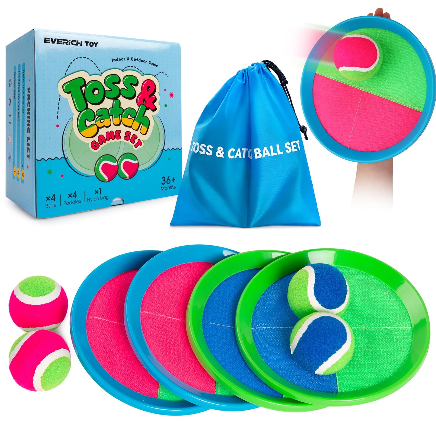 EVERICH TOY Upgraded Toss and Catch Ball Game Set, Beach Pool Toys Outdoor Games for Kids Toys, Outside Family Lawn Yard Games, for Boys Girls 3 4 5 6 7 8 9 10 11 12 Years Old