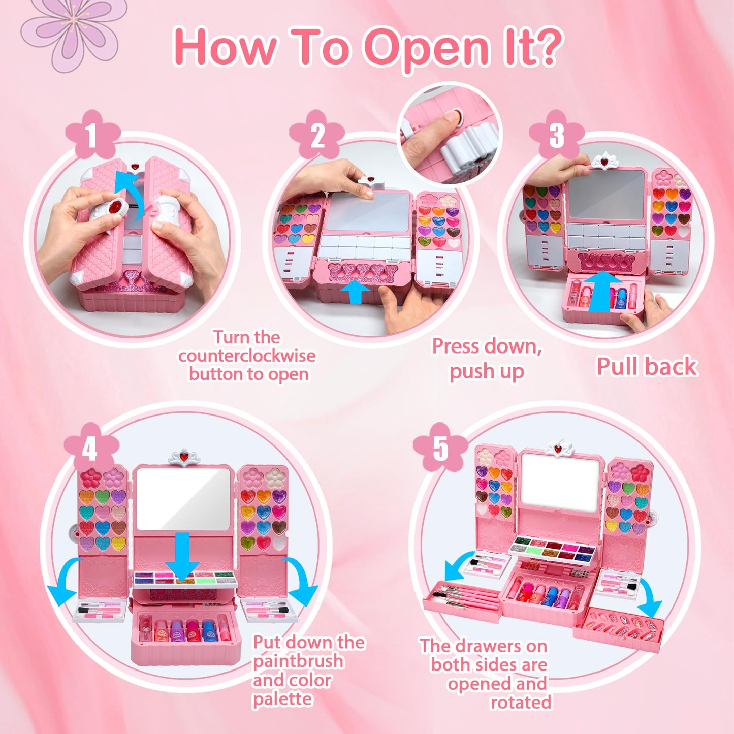 Kids Makeup Sets for Girls 5-8, 74 Pcs Kids Makeup Kit for Girls Non-Toxic Washable Real Cosmetic Set, Play Make Up Kit, Toddlers Birthday Gifts Princess Toys for 3 4 5 6 7 8 9 10 11 12 Year Old