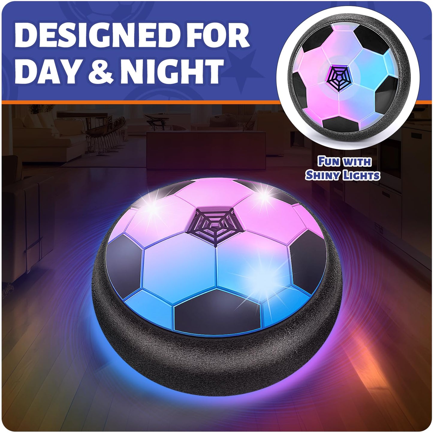 Officygnet 3 Pack Hover Soccer Ball, Boys Toys for 3, 4, 5, 6, 7, 8 Year Olds, Air Floating Soccer Toy with LED Lights, Indoor Toys Games for Kids Ages 4-8, 4-6 - Ideal Soccer Gifts for Boys 8-12