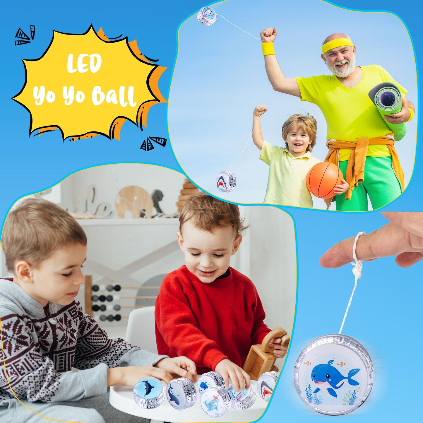 24 Pack Light Up Yo Yos Toys LED Glowing Responsive Ball with Whale Dolphin Shark Narwhal Ocean Animals Pattern for Classroom Rewards Goodie Bag Fillers Birthday Party Favors