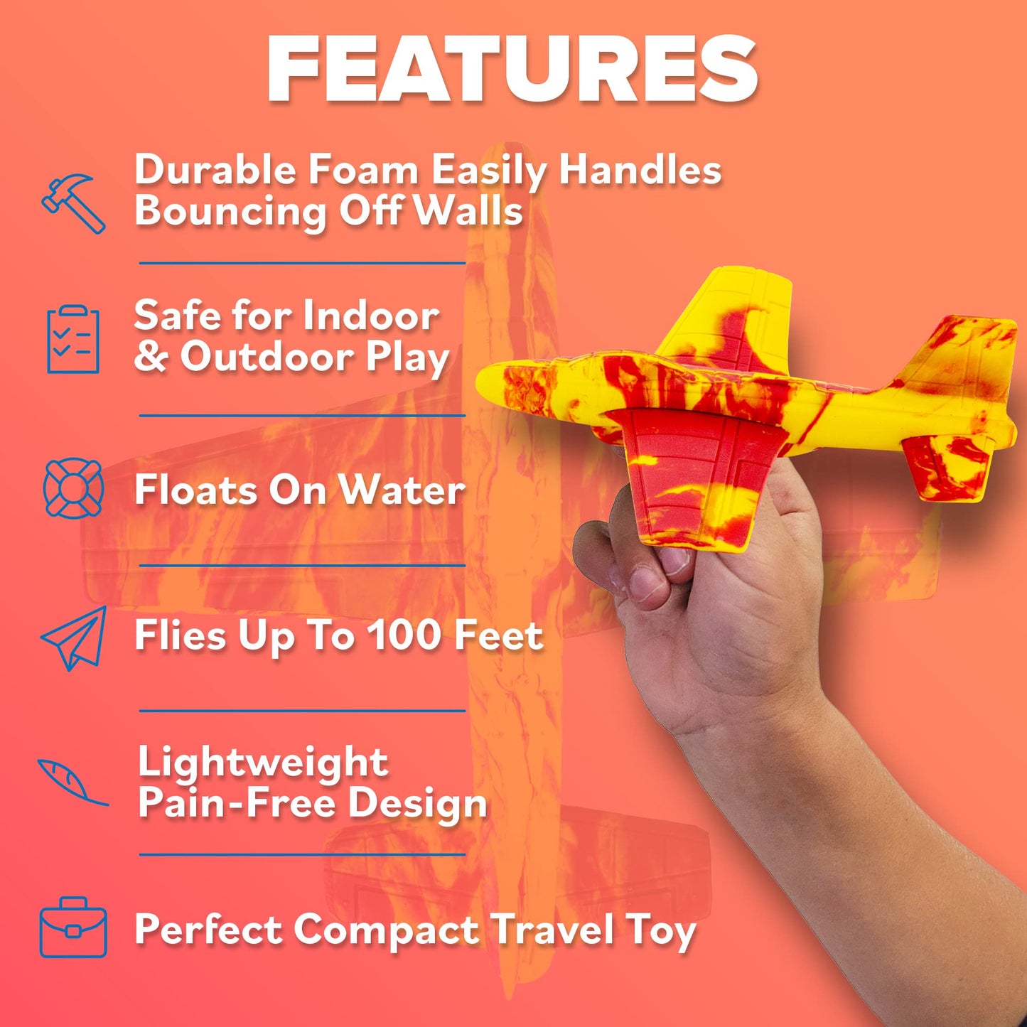 Airplane Toy Foam Glider Plane for Kids: Best Outdoor Toys for 4+ Year Old Boys & Girls All Ages - Birthday Gift Ideas & Summer Yard Games Great Gifts for Boys Ages 3 4 5 6 7 8 9 + Year Olds