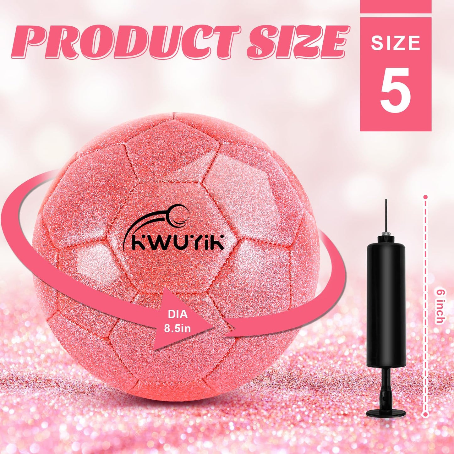 OKWUYiK Size 5 Glitter Pink Soccer Ball Set with Pump Soccer Ball for Youth Adults Training Toddler Soft Sports Outdoor Training for Back to School Kit Sports Toddler Gift
