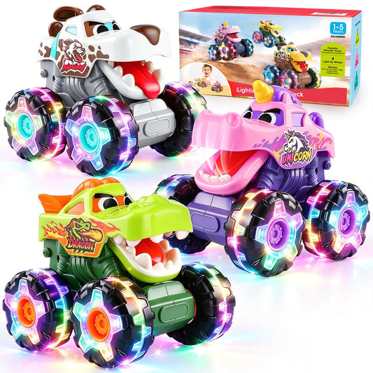 OCATO Monster Truck Toys for 1 2 3 4 Year Old Boy Birthday Gift, Light Up Monster Trucks Inertia Toy Cars for Toddlers 1-3 Soft Light Glowing LED Wheels, Baby Toddler Kids Boy Toys Gifts Age 1 2 3 4 5