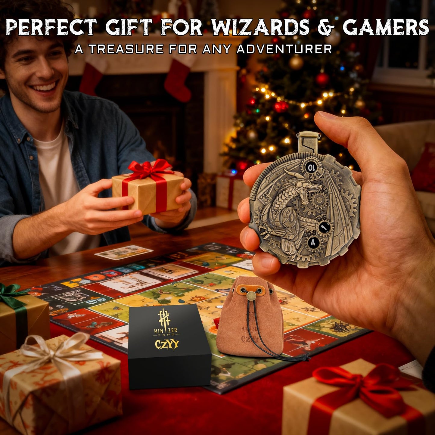 MinZerTRPG Roulette Dice 3.0 – Steampunk Dragon Spinner Dice for DND | 7-in-1 Metal Tabletop RPG Dice Set with Pouch | EDC Gadget Gift for Dice Goblins, DM & Fantasy Engineers (Steampunk Dragon A)