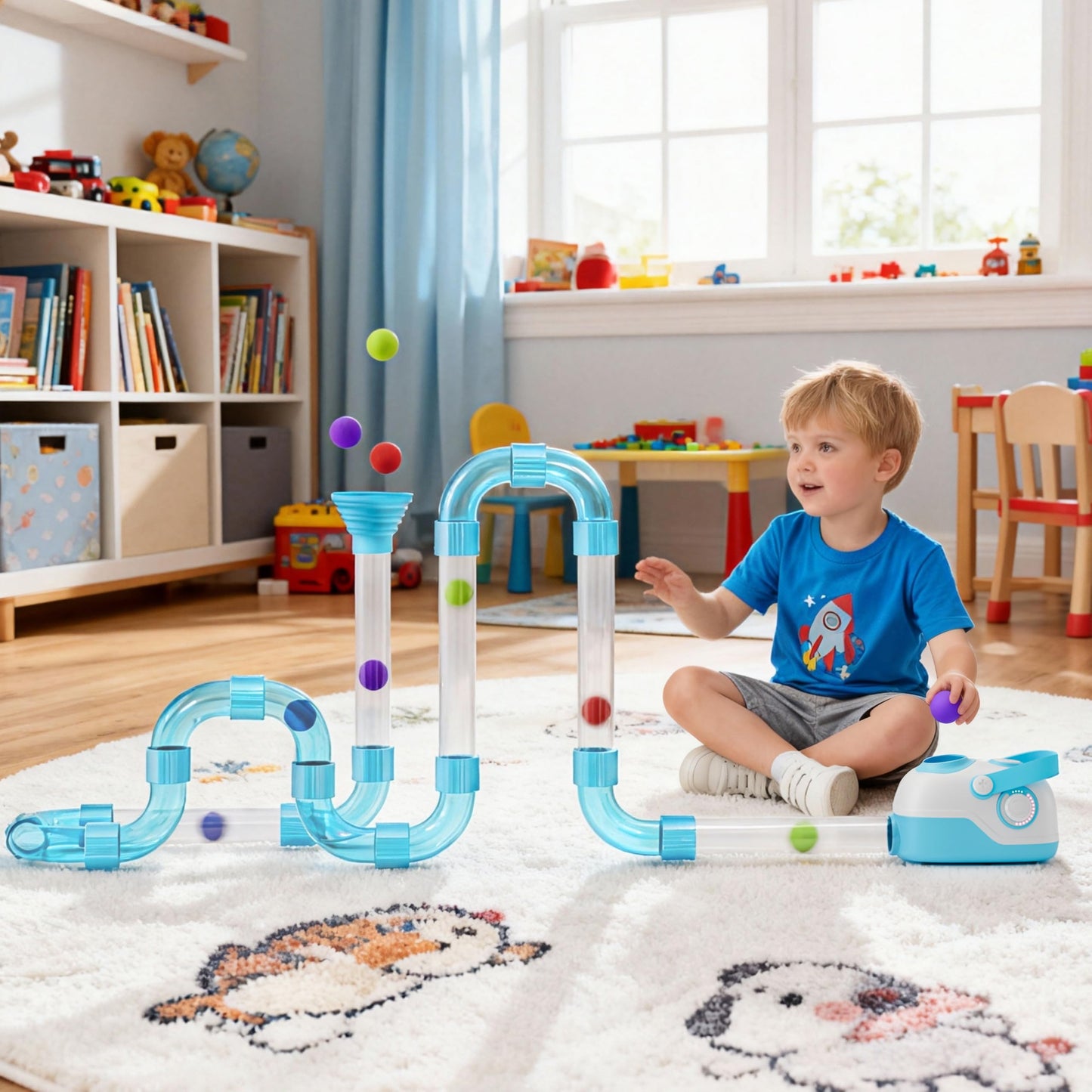 Air Tubes Toys Expansion Pack - Air-Powered STEM Building Toys - Learning Toys, STEM Toys for 3+ Year Old Boys & Girls Birthday Gifts(Blue