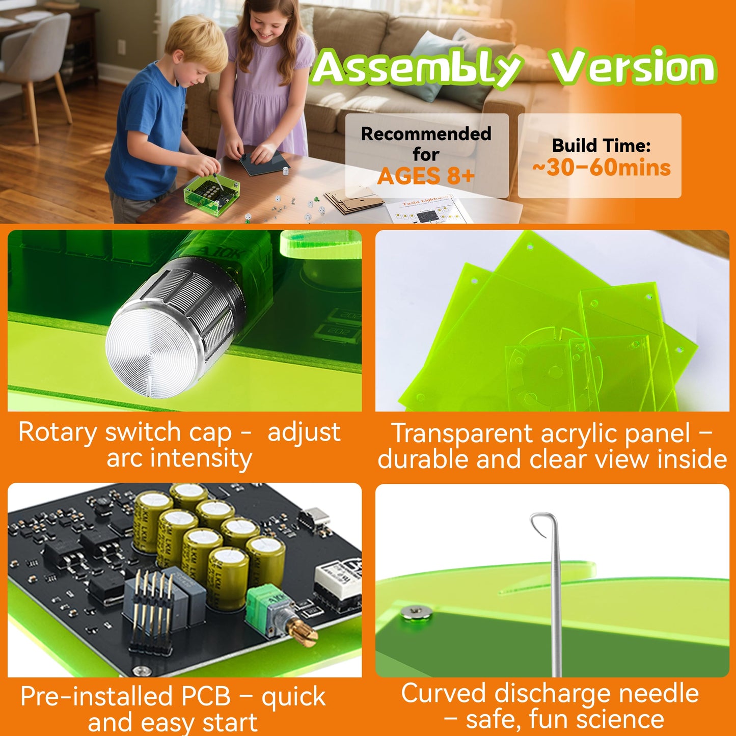 eUda+ STEM Tesla Lightning Kit for Ages 8+ Stem Projects for Kids Ages 8-12 Teen Gift for Boys Girls 13-17 Science Kit for Kids 12-15 Tesla Coil Kit Build Your Own (Assembly Version, FWFB)