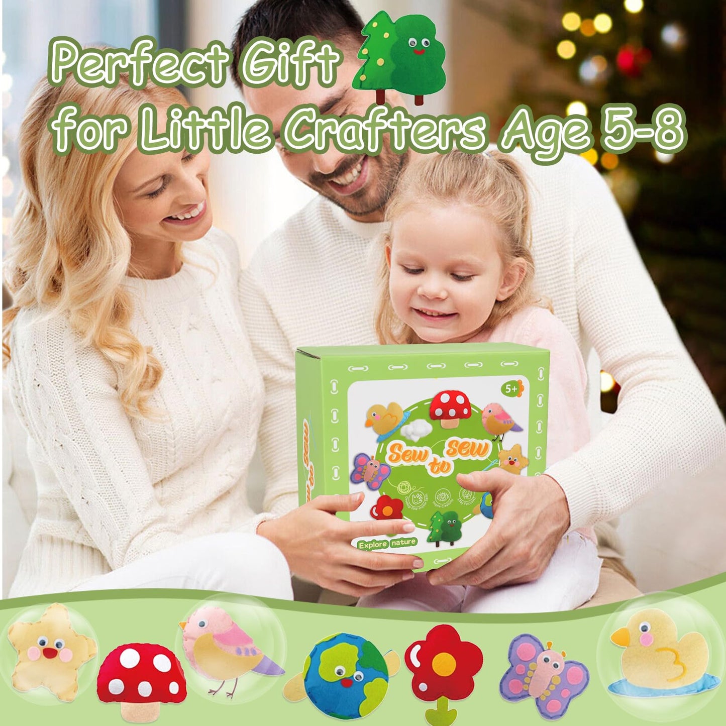 Nature Sewing Kits for Beginners, DIY 8 Stuffed Forest, Butterfly Making Easy Felt Sewing Fun Craft Set, Educational Learn to Sew Gifts for Kids Age 5 6 7 8 9 10 11 12, Instruction & Felt Materials