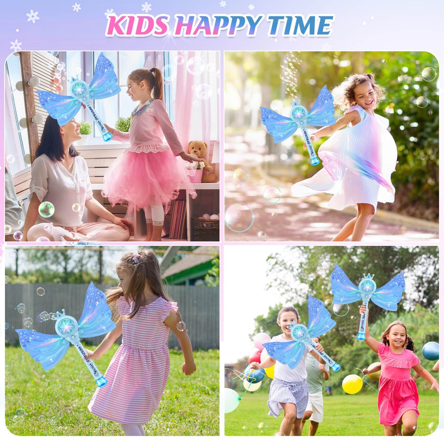 Britik Bubble Wands for Kids Girls - LED Light & Music Bubble Machine: 3 AA Batteries & 2 Bubble Solutions, Outdoor Party Birthday Toys for Toddlers, Gift for 3 4 5 6 7 8 Year Old Girls, Blue