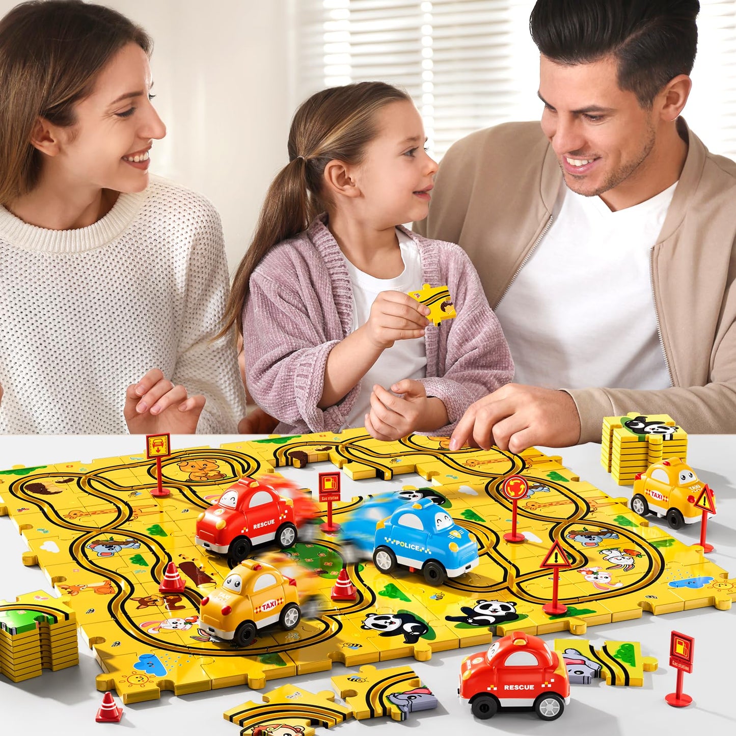 Beby Buty 64PCS Puzzle Race Cars Track Set Toys for Kids, Puzzle Racer Kids Car Track Set Ages 3-5 4-6, Toys Gifts for 3 4 5 Year Old Boys, 3 4 5 Year Old Boys Ideal Gift