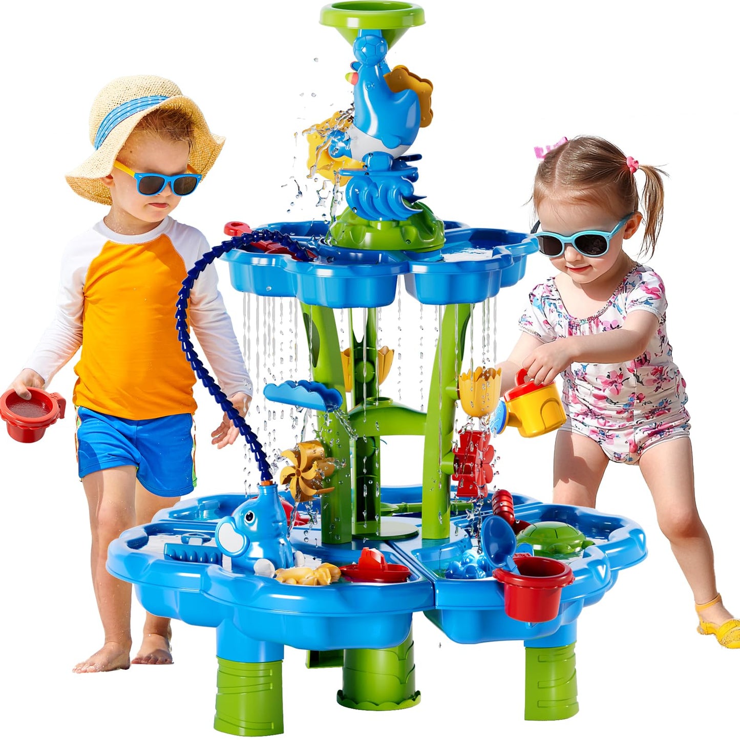 3 in 1 Flower Shape Water Table with Pump for Toddler Kids Ages 3-5 4-8, Summer Outdoor Toys Kids Beach Toys Water Play Sensory Table, Birthday Party Gifts for Toddler Boys Girls Ages 3 4 5 6 7 8
