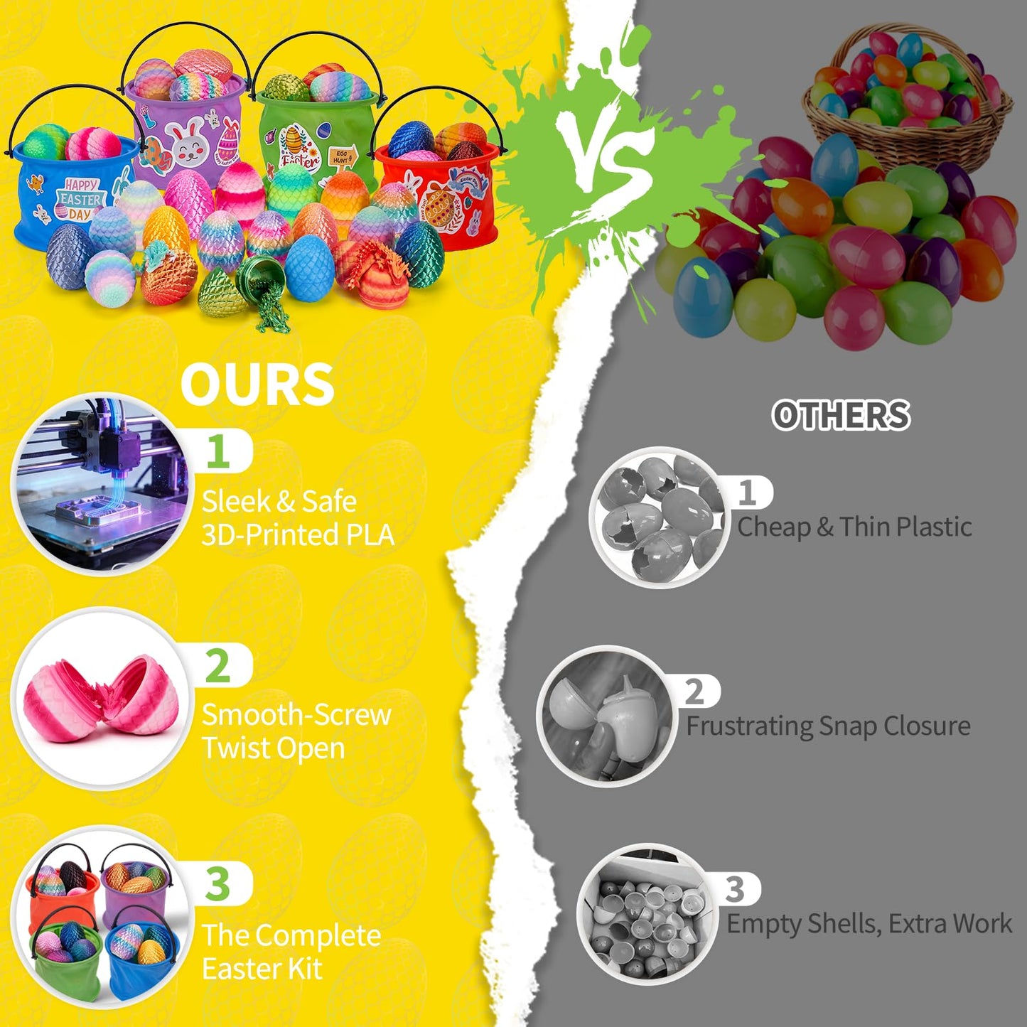 TBOLINE 24 Pack 3D Printed Dragon Egg, Articulated Crystal Animals Dragon Fidget Toys with Basket & Stickers, Small 3D Printer Dinosaur Eggs Party Favors Classroom Prizes for Kids Boy 5-7 8-12