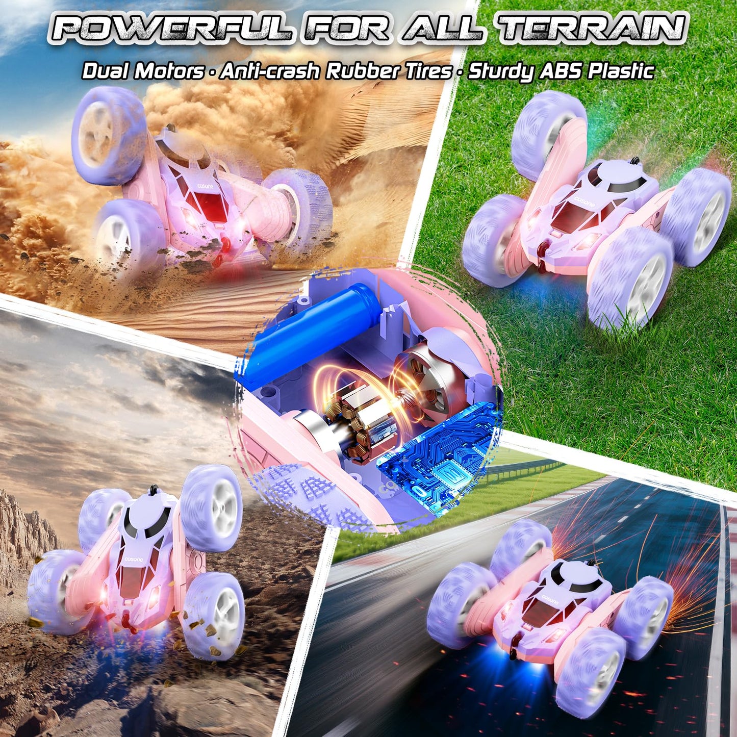 cosone Remote Control Car RC Cars for Kids Toys Rechargeable 360° Rotating 2.4Ghz RC Stunt Car for Kids Birthday Gift for 6 Years Old Girls Toys 6 7 8 9 10 Years Old Girl Gift Ideas (Pink&Purple)