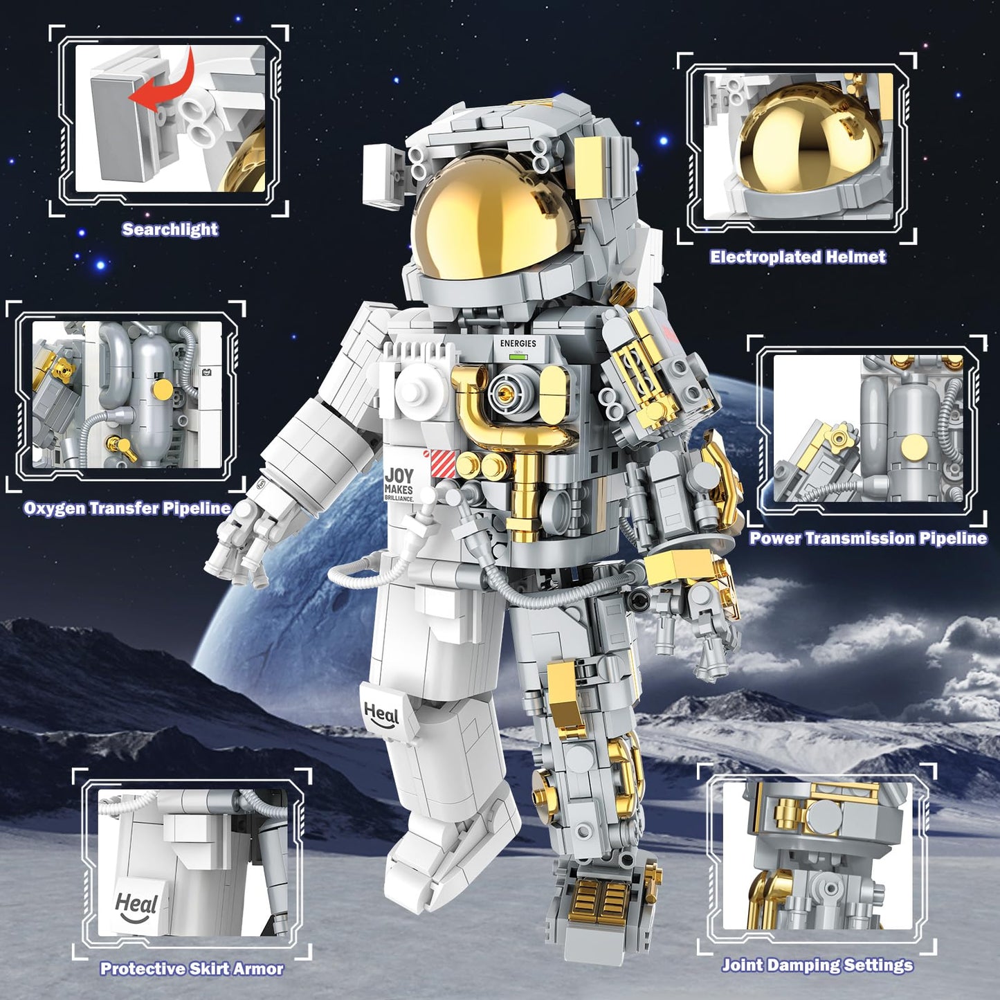 JMBricklayer Space Astronaut Building Block Sets for Adults, 1008 PCS Spaceman Toys with Display Stand, STEM Science Toy 70131, Home or Office Decor, Cool Collectible Gifts for Kids 8-14 Boys Girls