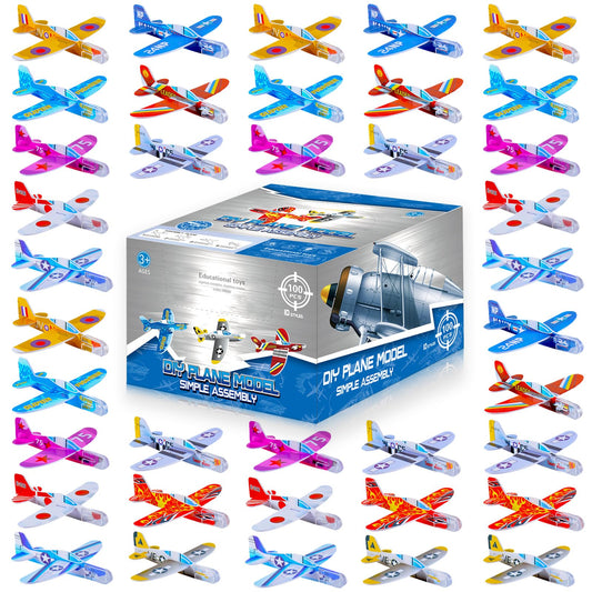 LUCKY GUESS Foam Gliders Planes Toys, Paper Airplane, Assorted Colors, Easy Assembly, Perfect for Party Favors & Classroom Prizes, Outdoor Flying Toys for Kids Boys and Girls (100 Pcs Foam Airplane)