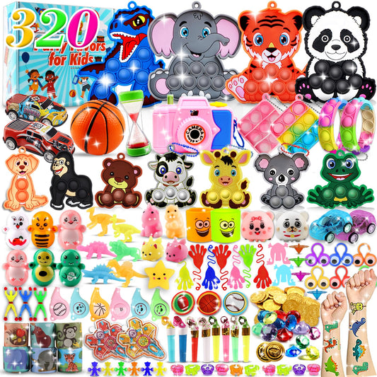 Kiss Monkey Party Favors for Kids 8-12 4-8, 320 Pack Fidget Toys Bulk, Treasure Box Toys for Classroom, Goodie Bags Stuffers for Kids, Classroom Prizes, Birthday Holiday Gifts for Boys Girls