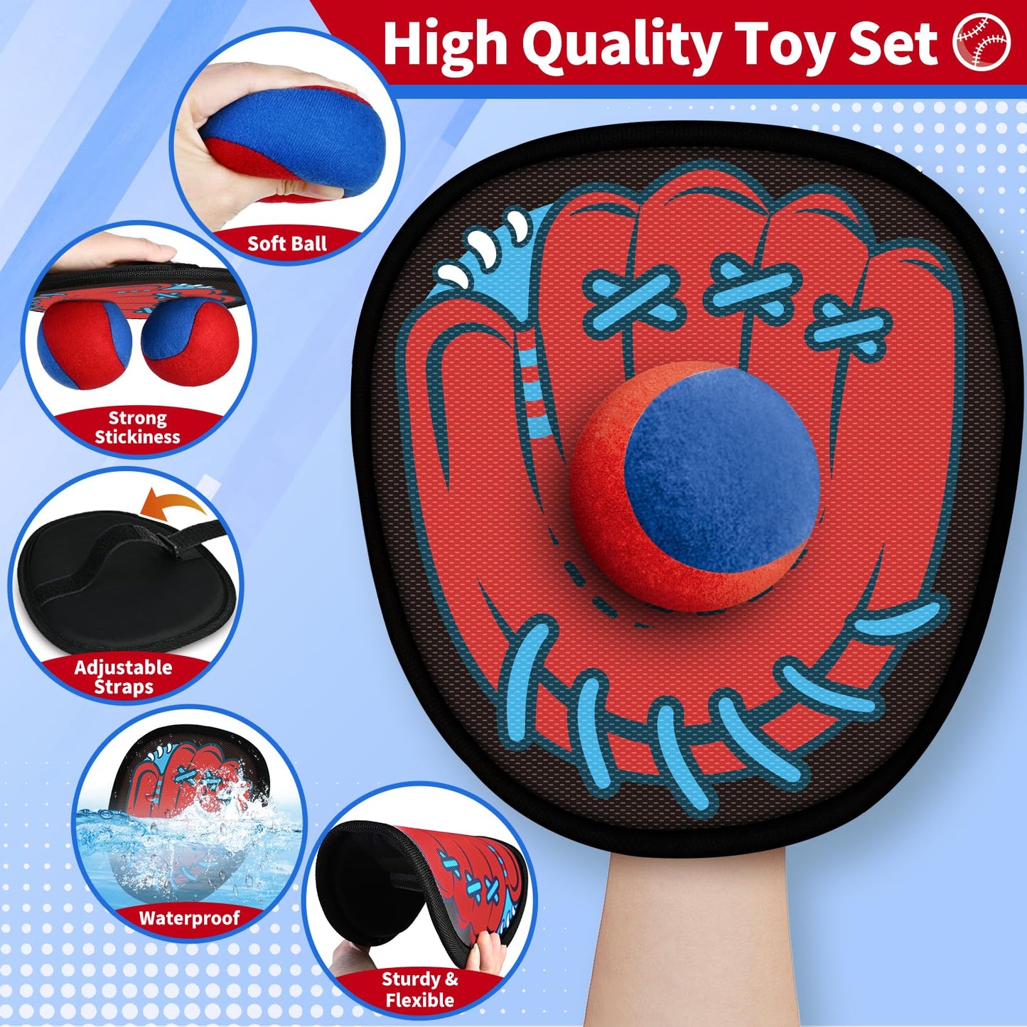 SpringFlower 4 Pack Catch and Toss Game, Toddler Catch Ball Game Set, Kids Baseball Beach Outdoor Pool Game Toy for Kids, Boys & Girls Toy for Kids Toddlers, Fun Idea Gift
