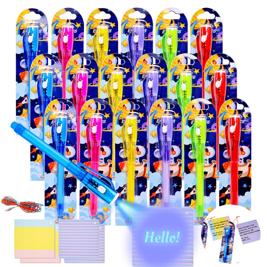 EODVICS 24 Pack Upgraded Invisible Ink Spy Pen with Gift Cards, UV Light Magic Marker for Secret Messages, Bulk Birthday Party Favors Goodie Bags Classroom Prizes for Kids Ages 3+