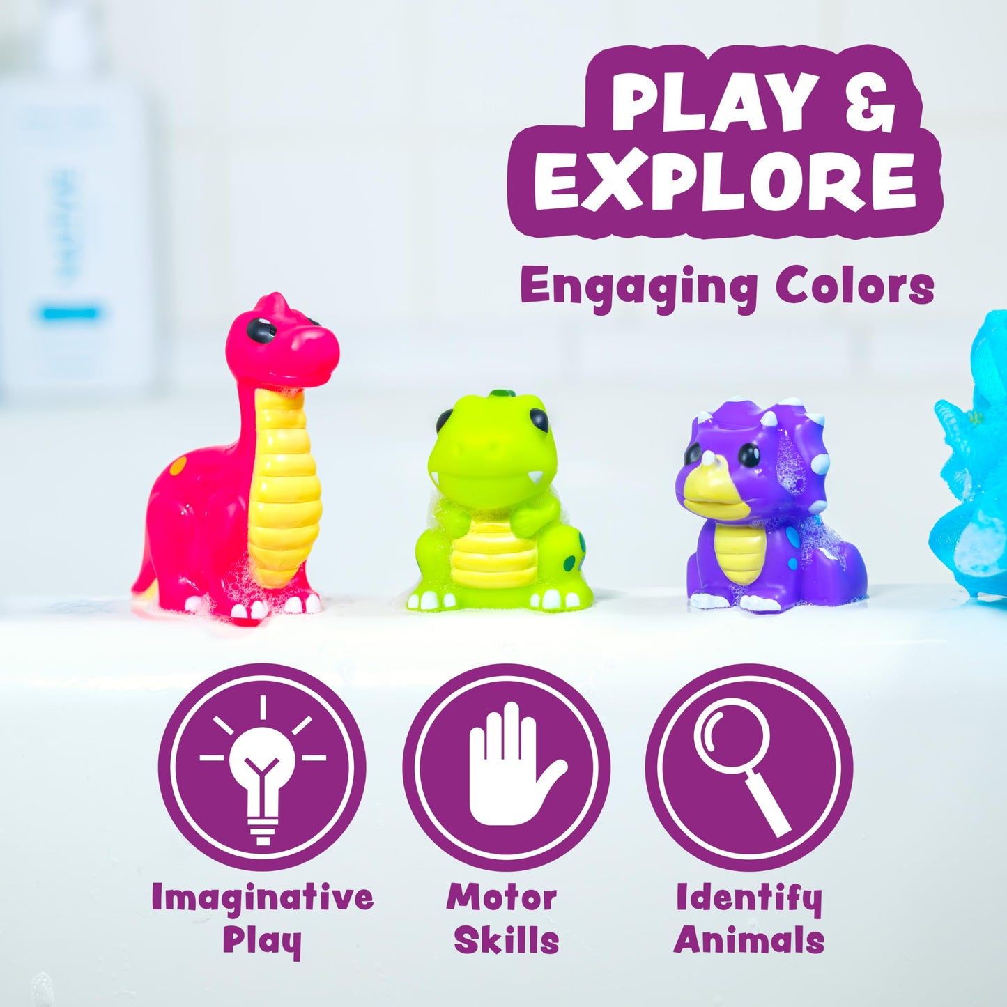 Tub Works® Dinosaur Mold Free Bath Toys, 12 Pack | Sealed, No Hole Bath Toys Design Keeps Moisture Out | Soft, Squeezable & Float on Water | Easy-Grip Baby & Toddler Bath Toy Set | Baby Pool Toys