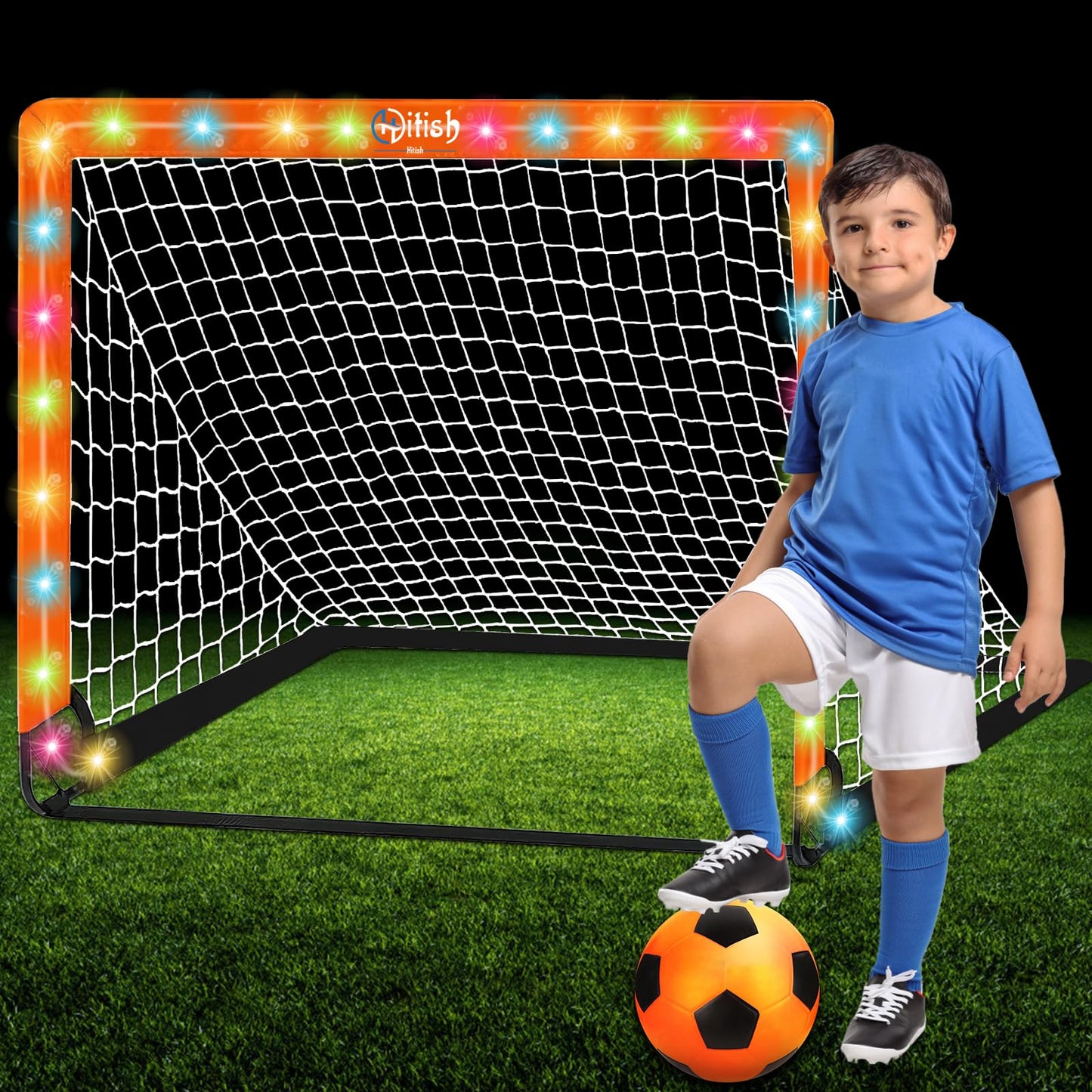 Hitish Kids Soccer Goals Set for Backyard - Portable Pop Up Light Soccer Net for Toddler Age 3-5 6-8 8-10 10-12 and Ball - Youth Target Soccer Games Sports Gift for Outdoor, 4 x3Ft
