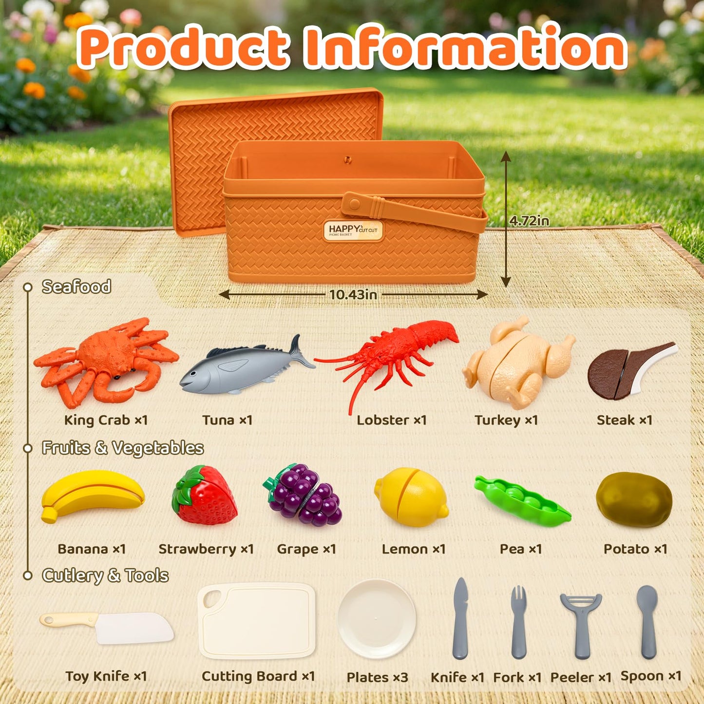 22pcs Play Seafood Cut Toys Set for Kids Play Kitchen, Montessori Toddler Kitchen Playset with Toy Food & Fake Fruit, Kitchen Set for Kids & Toddler Cutting Set, Kitchen Toys for Boys Girls Ages 3 4 5