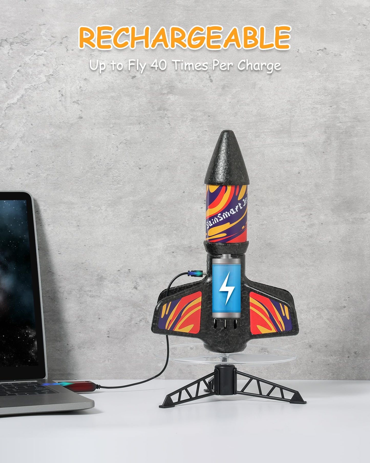 SainSmart Jr. Rocket Launcher for Kids, Motorized Air Rocket Toy with Parachute, Self-Launching up to 200 ft, Outdoor Toys for Ages 8-12, Birthday Gifts for Boys & Girls