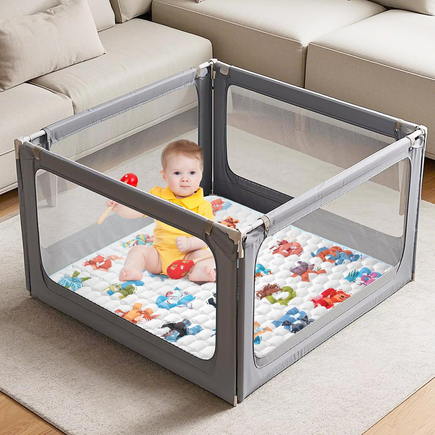Baby Play Mat for Floor,Premium Foam Baby Play Mat 79" X 71",Thick One-Piece Crawling, Odorless Floor Mat,Non-Slip Cushioned Baby Playmat for Infants,Babies,Toddlers.Foldable and Washable Baby Plaype
