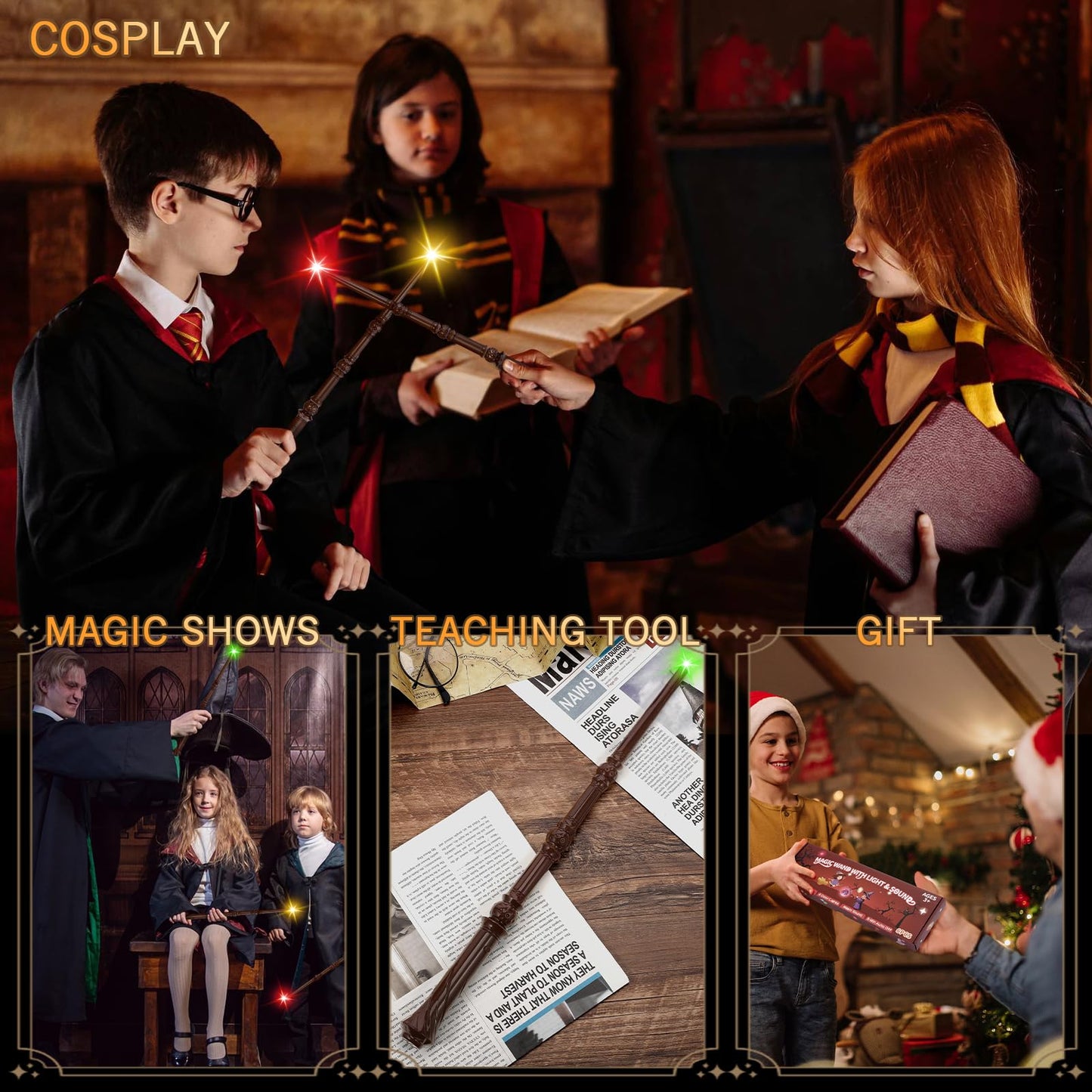 EZVYAO Light Up Magic Wizard Wand with 4 Color Lightings & Sounds - 6 Pack Illuminating Witch Toy Wands for Kids Party Cosplay, Hive