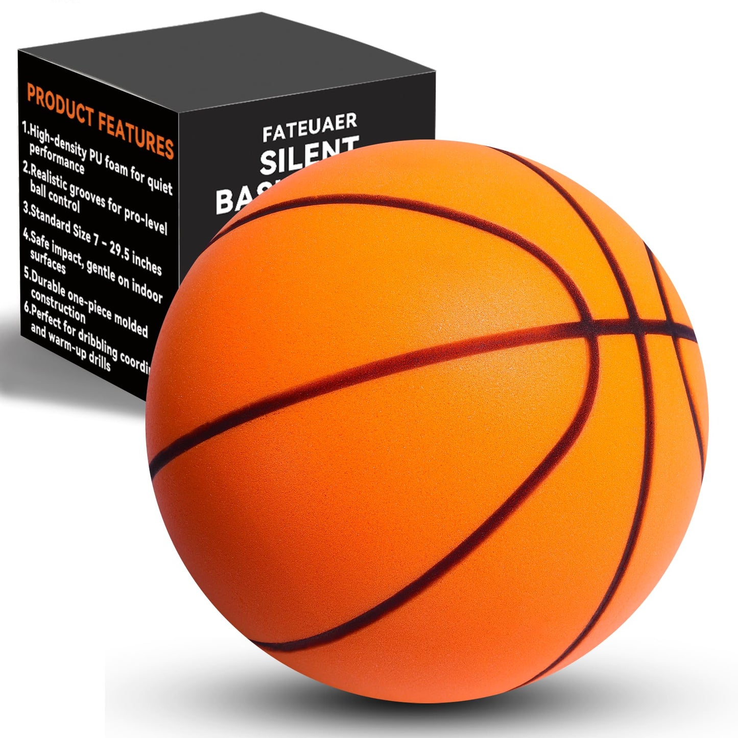 Silent Basketball Size 7(29.5"),Foam Indoor Basketball No Air Needed, Pro PU Foam ball with Grooved Grip,Solid Ball in Gift Box,High Rebound,Higher Quiet Basketball for Home Dribbling Practice