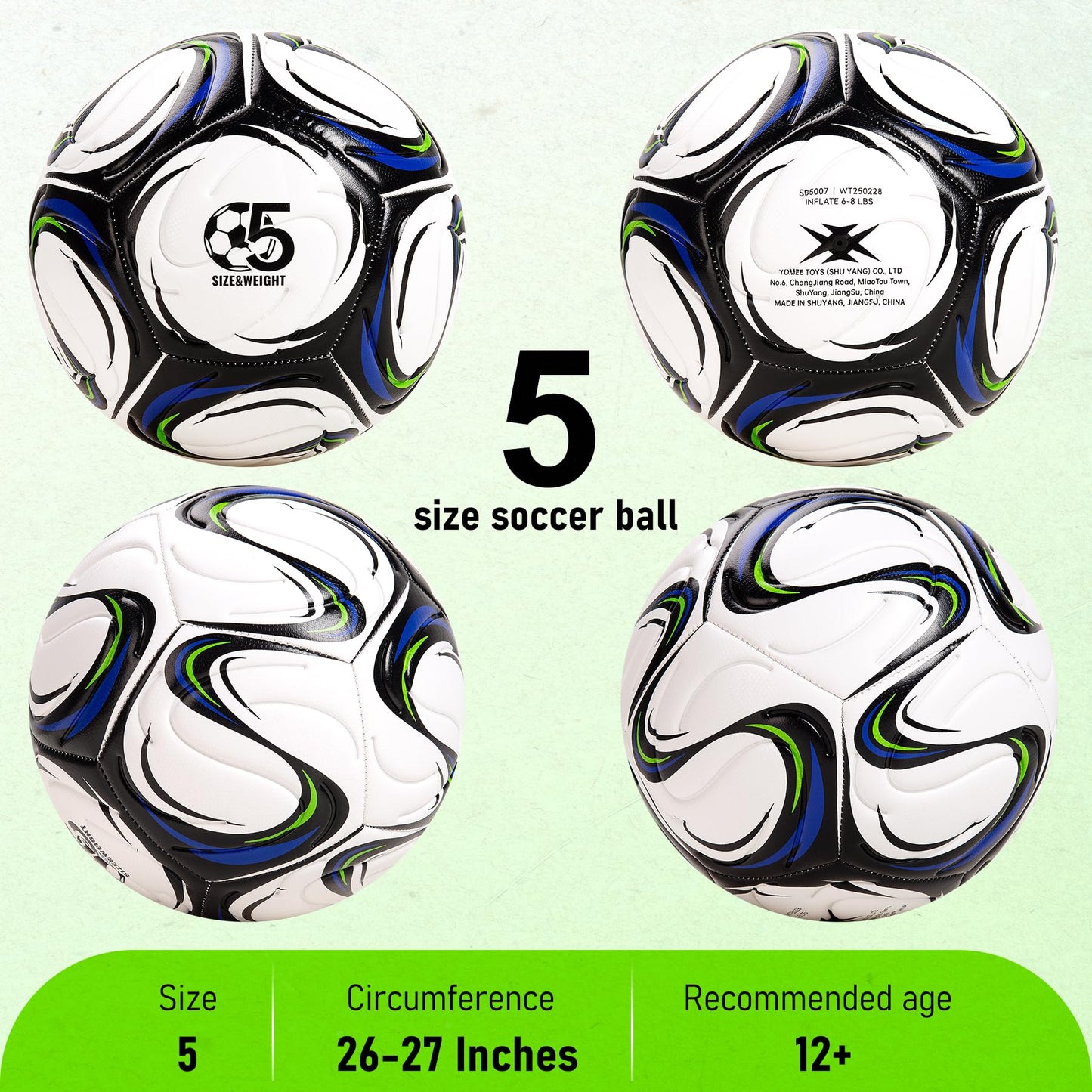cellook Soccer Ball Size 5 with Pump, Official Size and Weight Long-Lasting Deflated Soccer Ball for Adults, Indoor Outdoor Training Practice Match Play Ball Game Sports Gifts for Players