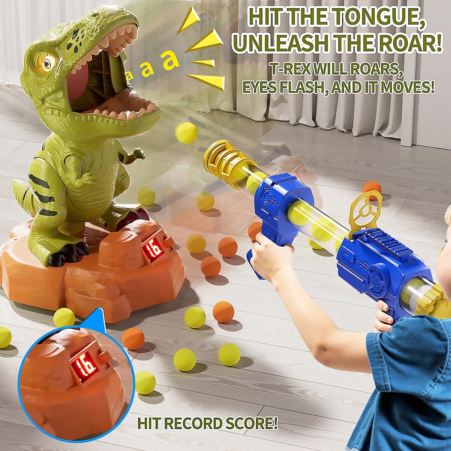 Siwuoke Dinosaur Shooting Game with Auto-Moving Target, 2 Air Blasters & 50 Foam Balls, Interactive Toy for Kids, Gift for Boys & Girls Ages 3 4 5 6 7 8 Years Old
