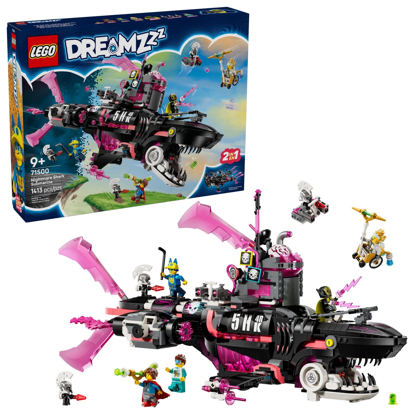 LEGO DREAMZzz Nightmare Shark Submarine Building Toy for Kids - Pretend Play Set & Figures for Boys & Girls, Ages 9+ - Rebuild as a Battleship or Submarine Toy - Gift Idea for Birthdays - 71500