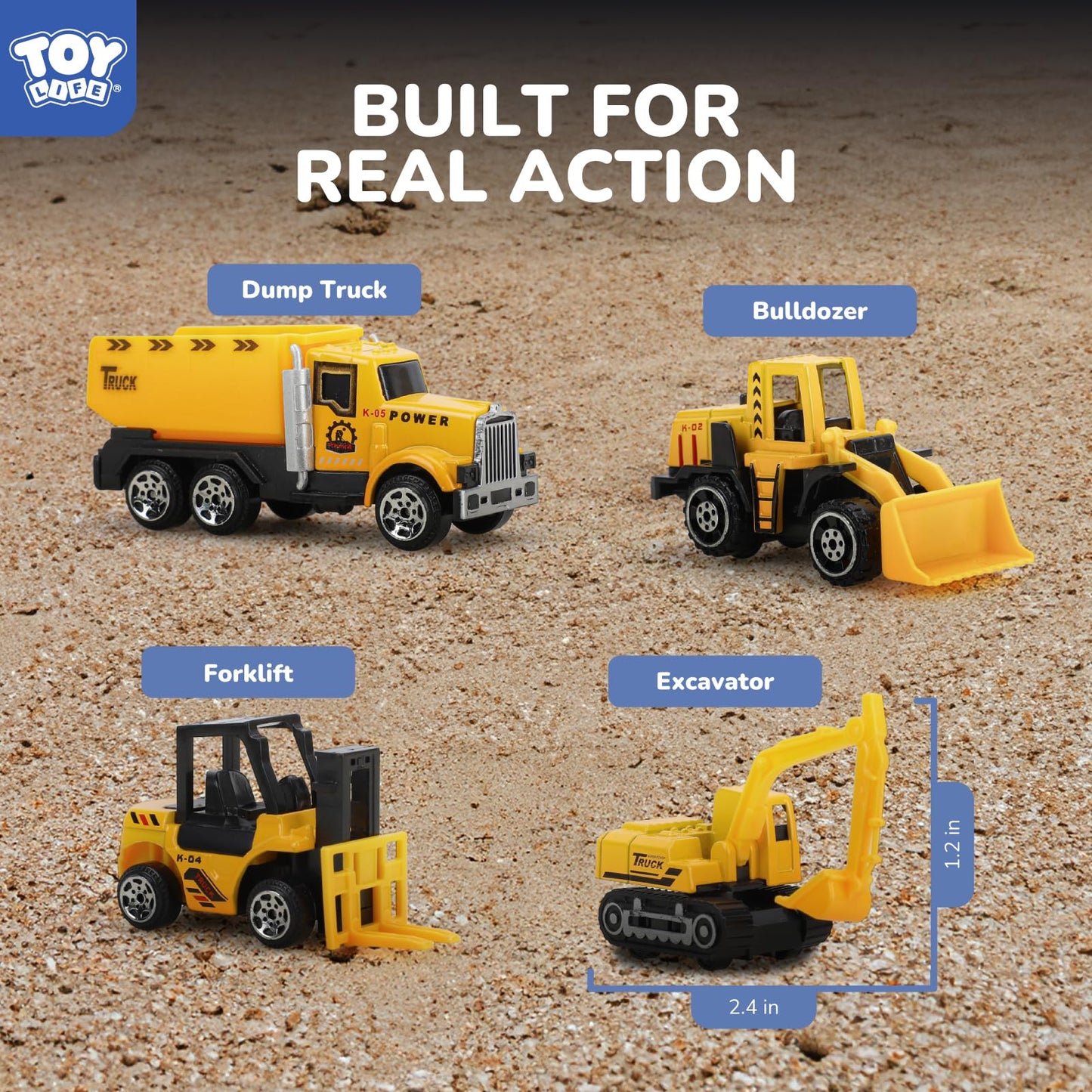 TOY Life 35 PCS Construction Toys, 12 Mini Construction Vehicles with Accessories, Excavator Bulldozer Dump Truck Playset, Sandbox Toys and Cake Toppers for Kids Ages 3-8