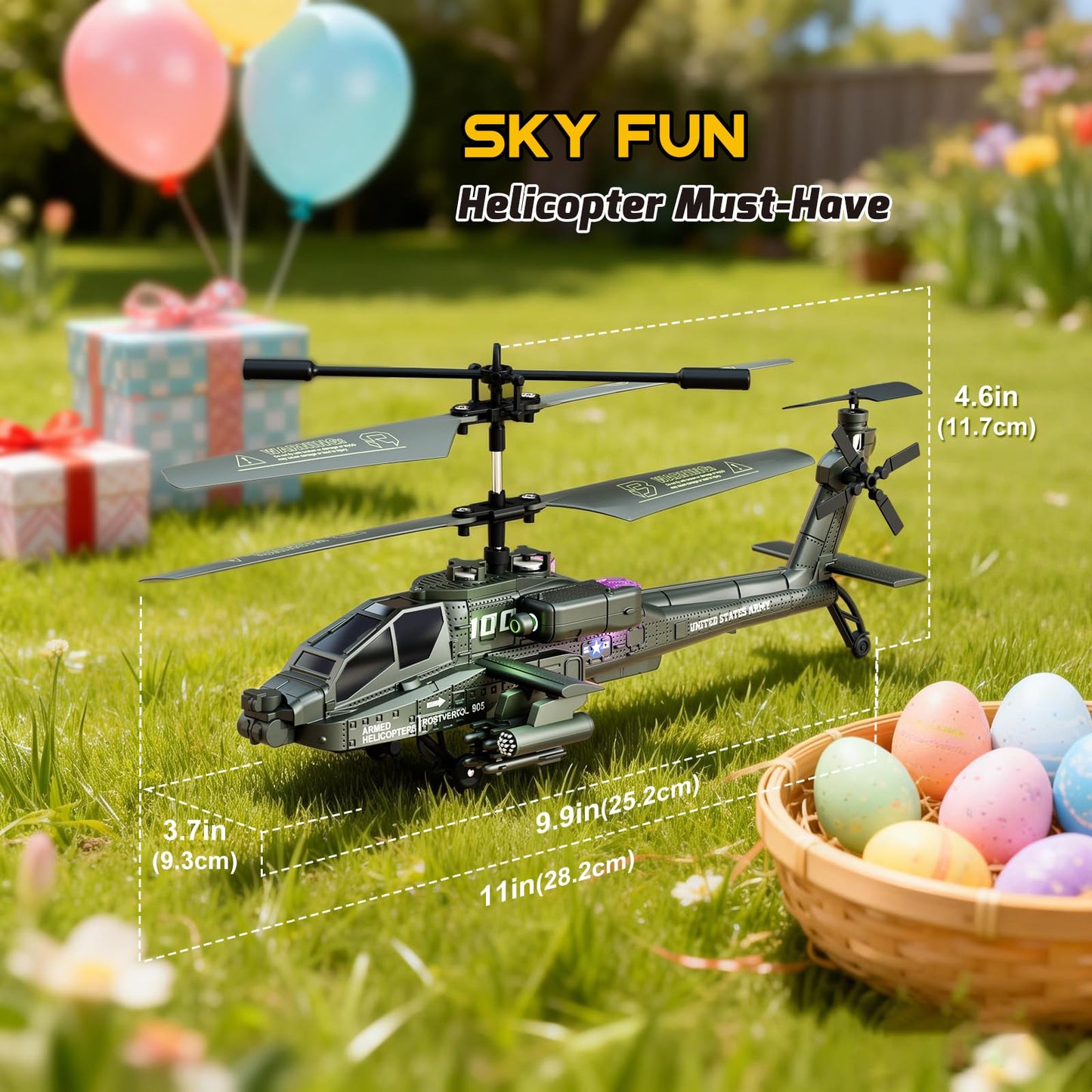 XIKOTEC RC Helicopter, Remote Control Helicopter Toy for Kids, Beginners and Adults with Altitude Hold, Gyro & LED Light, 2 Batteries & USB-C Charging, Gift for Boys Ages 8-12 (Green)