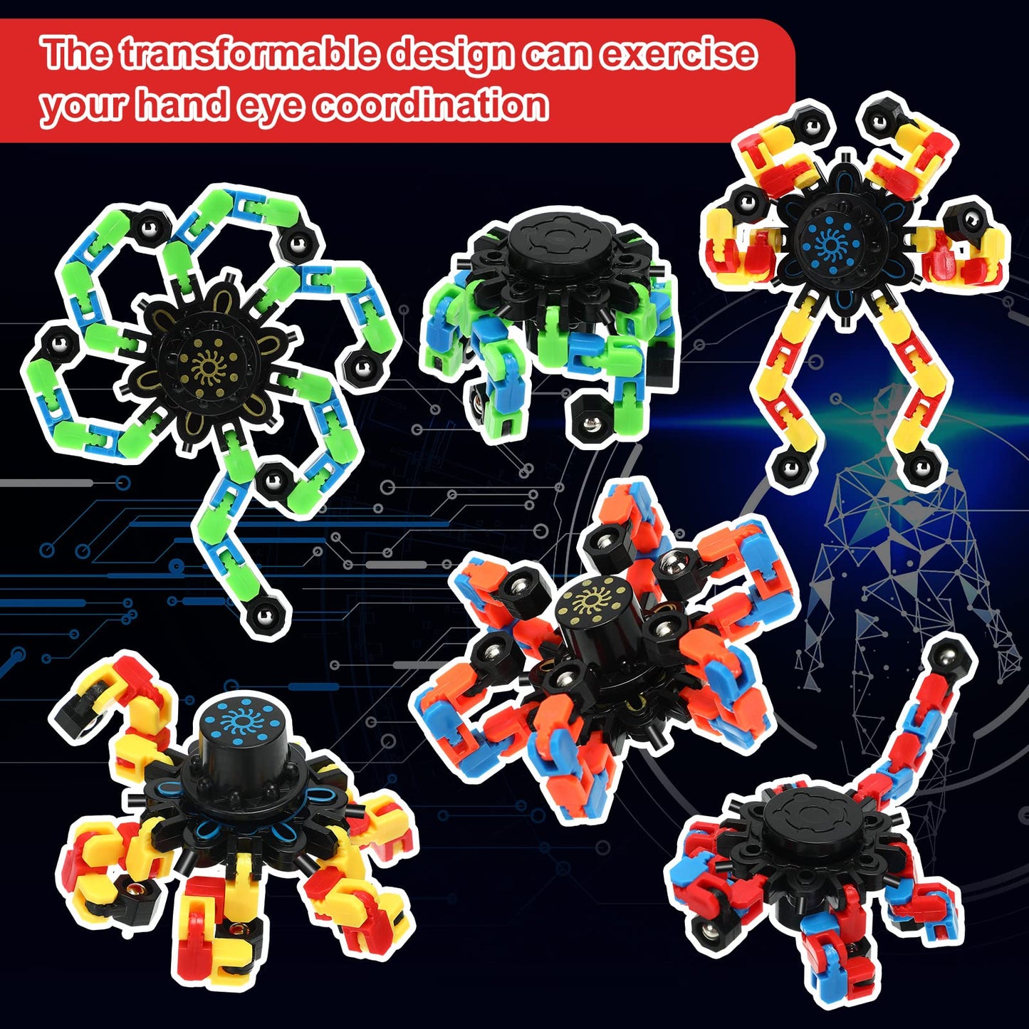 40 Pack Funny Sensory Fidget Toy Transformable Chain Robot Finger Toy DIY Deformation Robot Mechanical Spinners Stress Relief Autistic Gifts for Adult Teen Prize Stuffer Party Favor (Classic)
