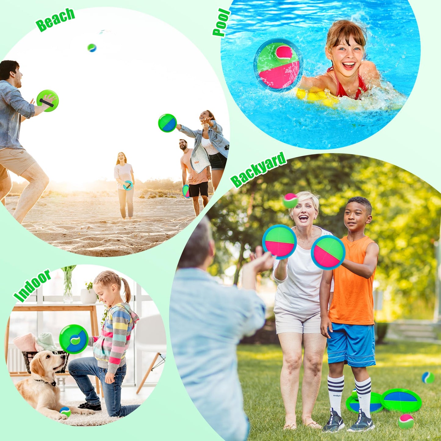 Innotoys Toss and Catch Ball Game Set, 4 Paddles and 4 Balls Outdoor Paddle Catch Game for Kids, Backyard Beach Pool Yard Toy, Summer Birthday Gift for Boys Girls Ages 4-12
