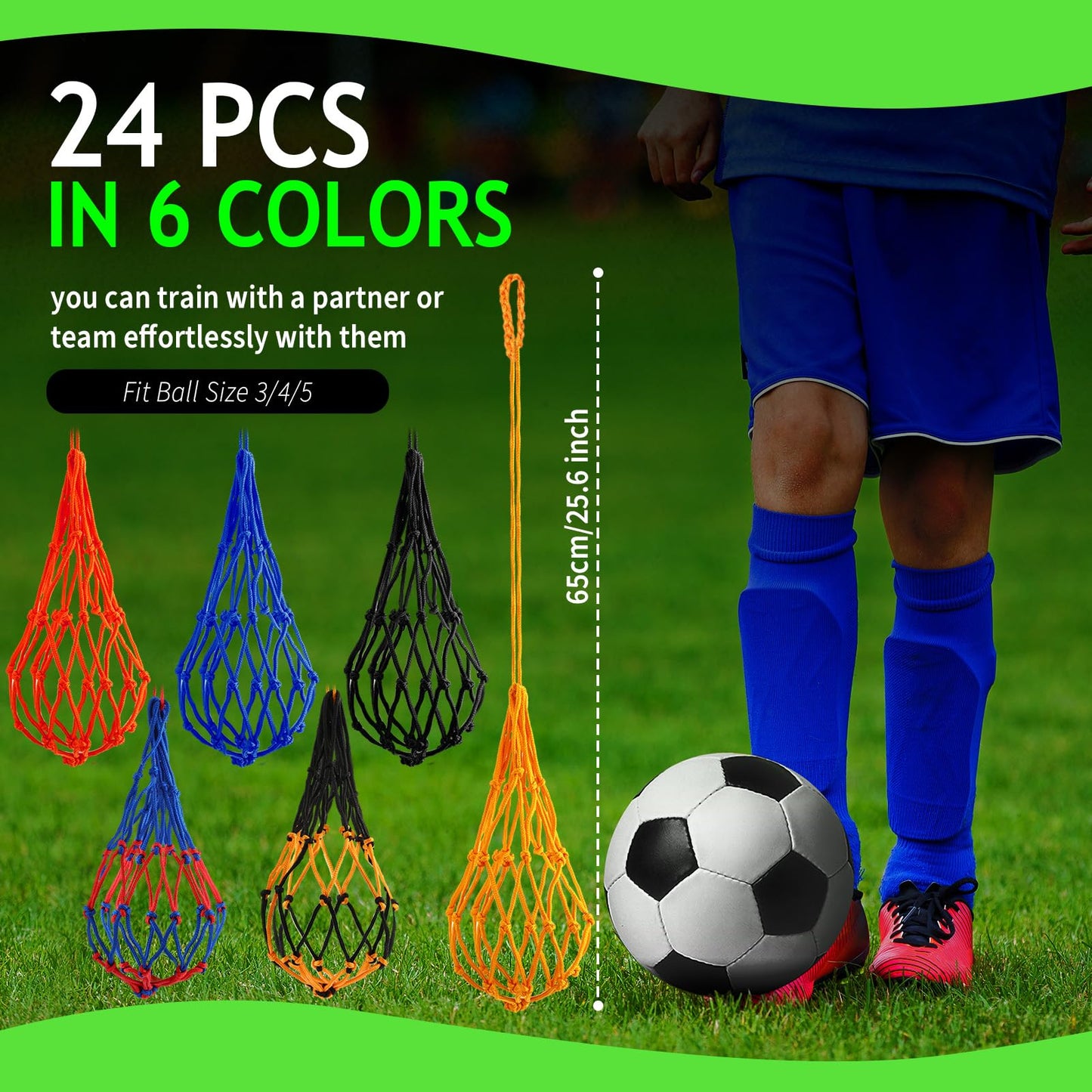 Libima 24-Piece Solo Soccer Kick Trainer - Bungee Juggling Net for Kids, Fits Ball Size 3, 4, 5