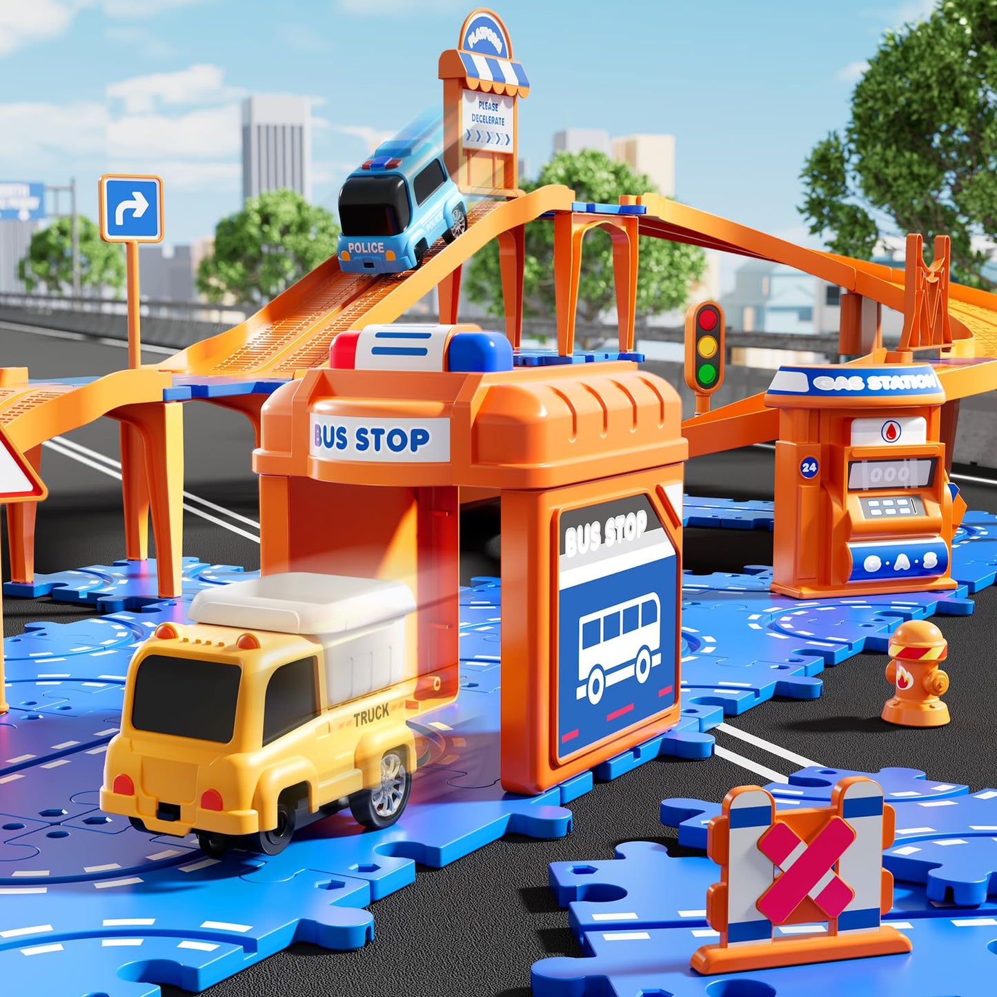 NIPLOOOW Puzzle Race Car Track Set for Kids 3-5, Floor Puzzle Track Car Set, Toddler Toys for 3 4 5 6 Years Old Boys, Toys Gift for Kids Boys Girls Age 3 4 5 6 7 8 Years Old